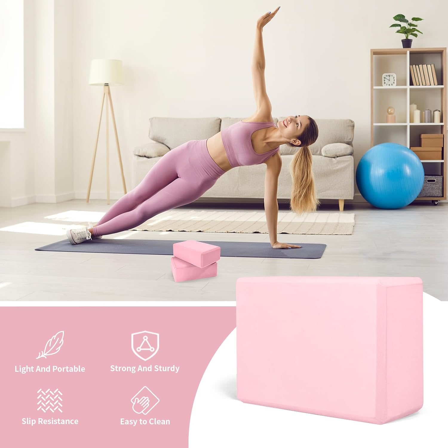 2 Piece Yoga Blocks Set High Density EVA Foam Fitness Accessories