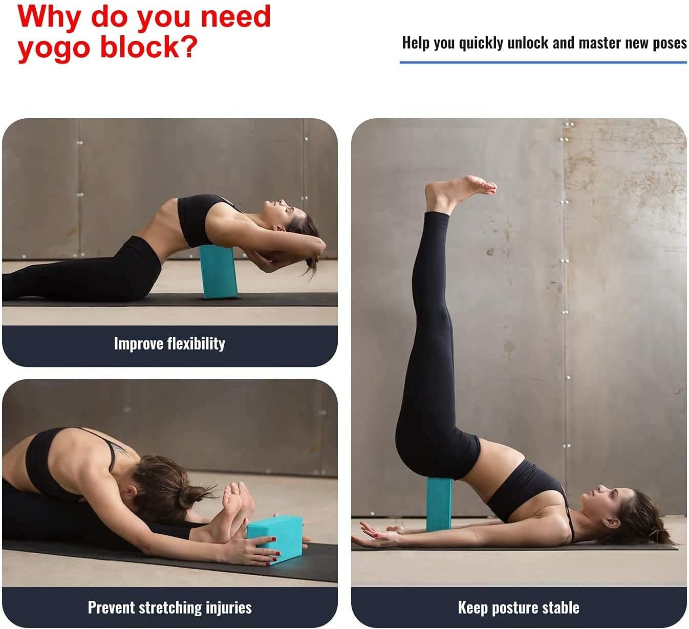 9 x 6 x 3 inch 4 Pack Yoga Blocks High Density Foam