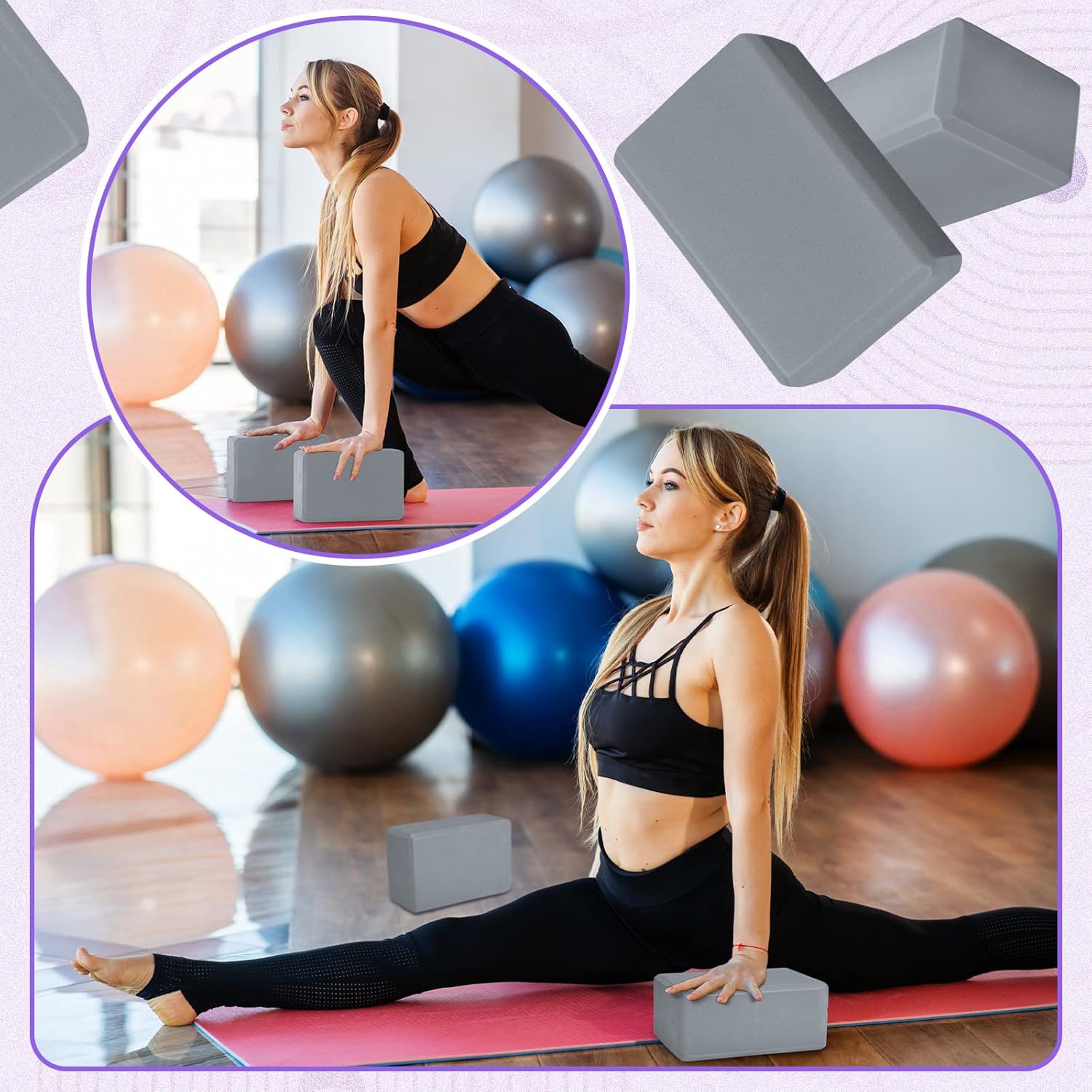 6 Piece Yoga Blocks 9 x 6 x 4 inches EVA Foam Yoga Props
