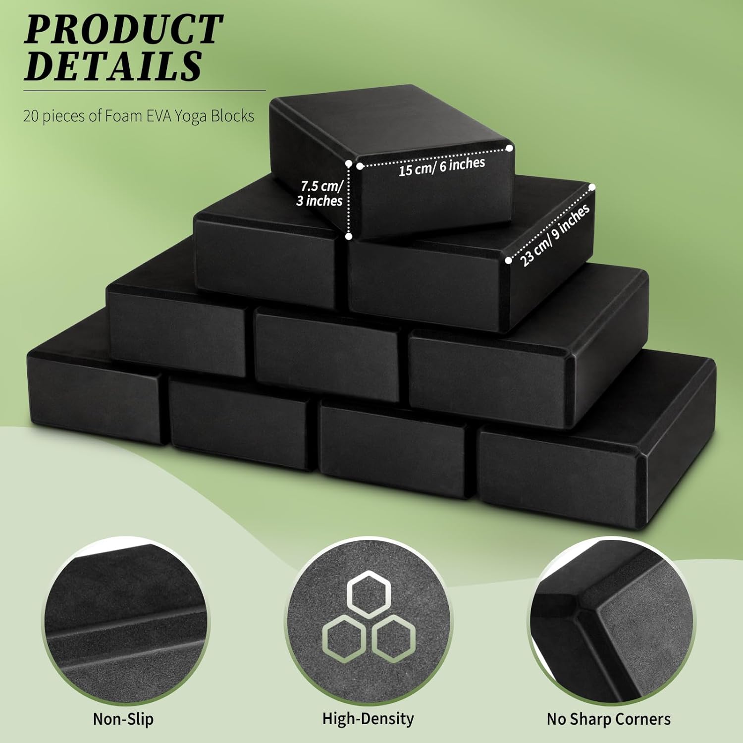 20 Piece Foam EVA Yoga Blocks High Density Anti Slip