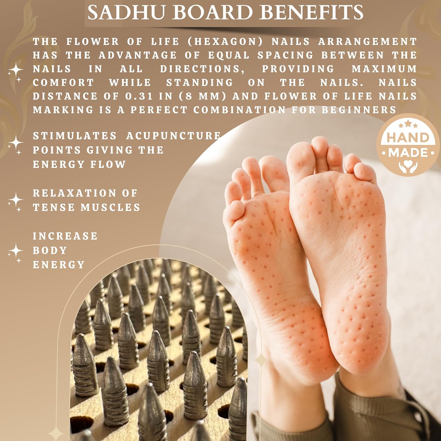 Sadhu Board 8mm Hexagonal High Quality Nails Yoga Gifts
