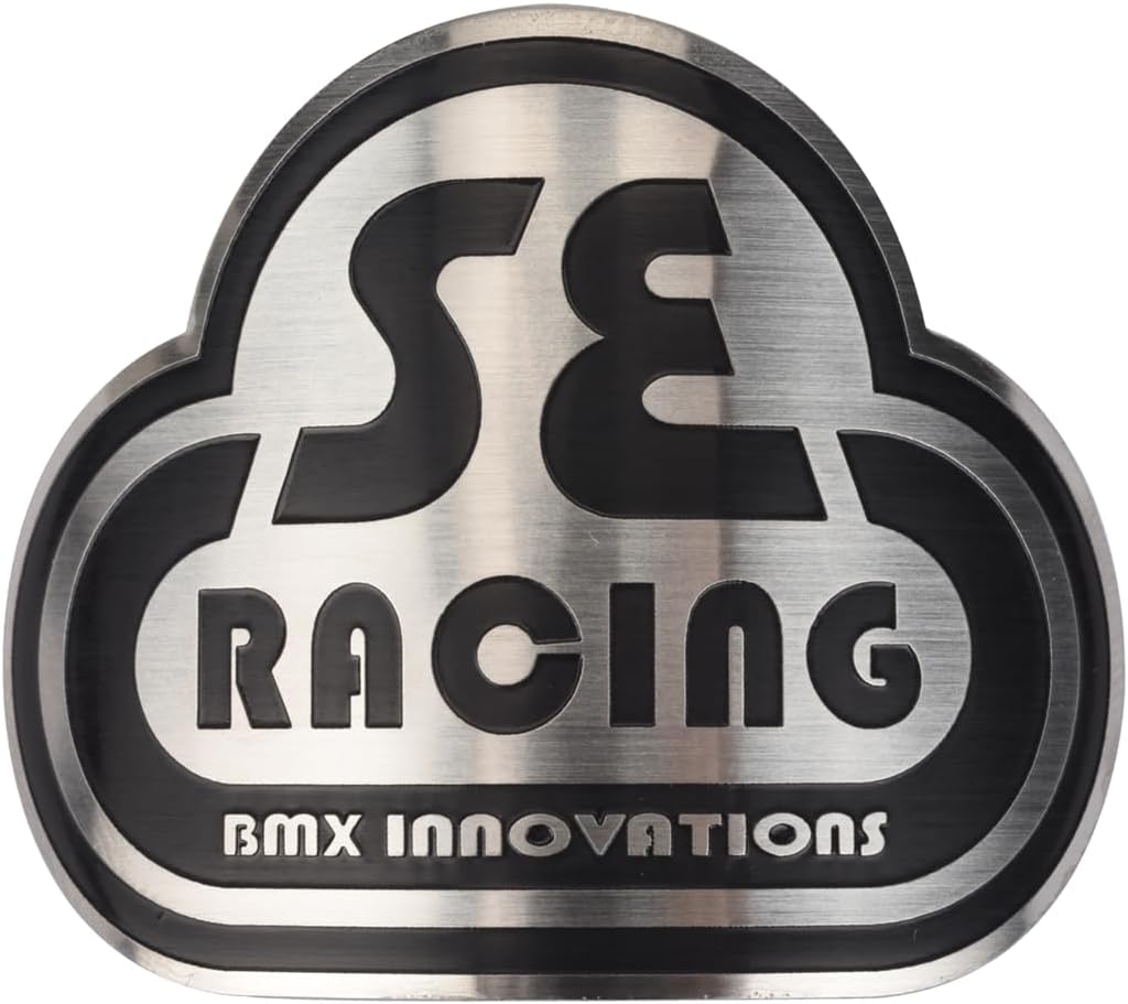 SE Racing BMX bicycle stainless steel head tube badge - SILVER & BLACK
