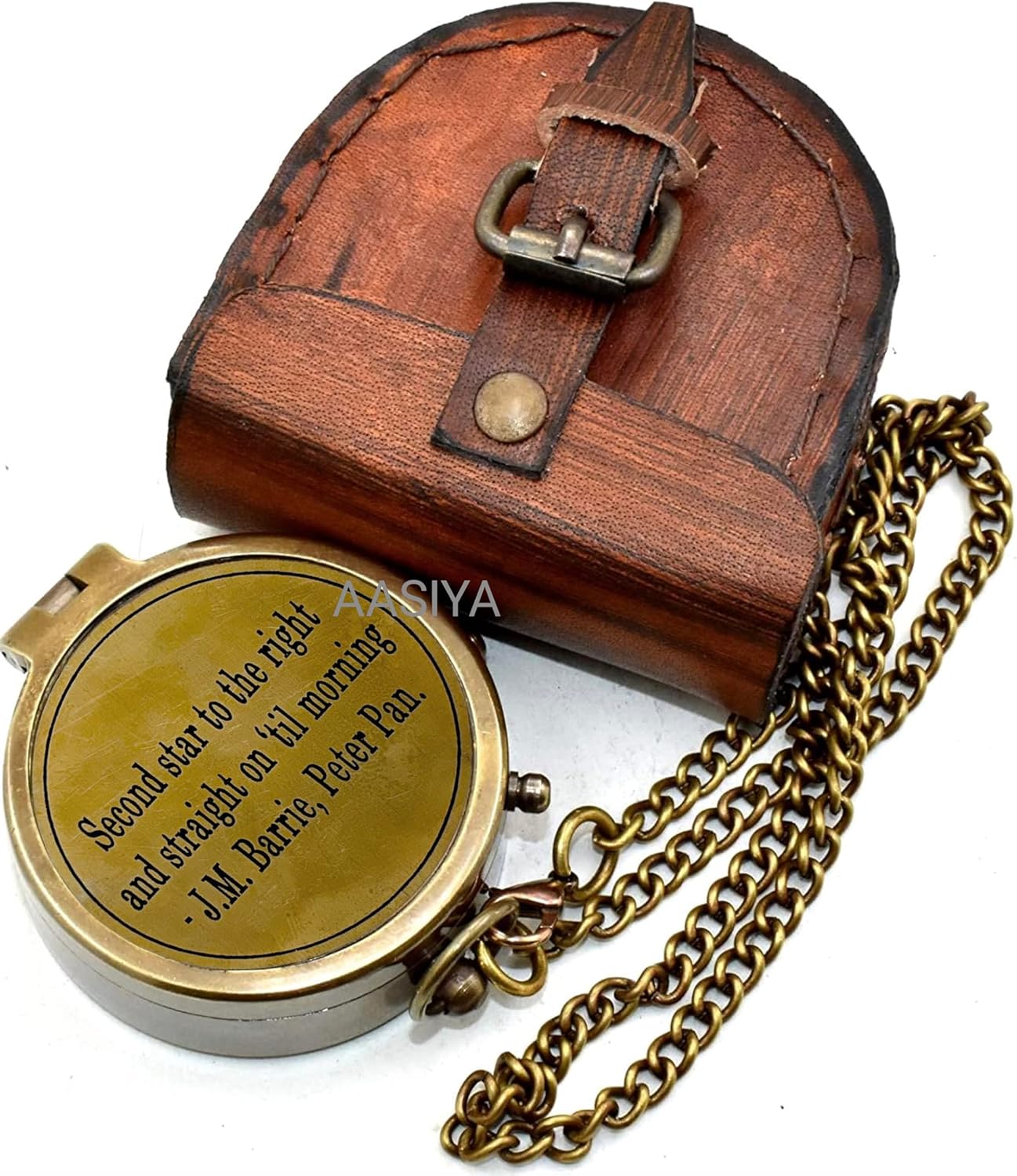 Brass Vintage Pocket Compass with Leather Case