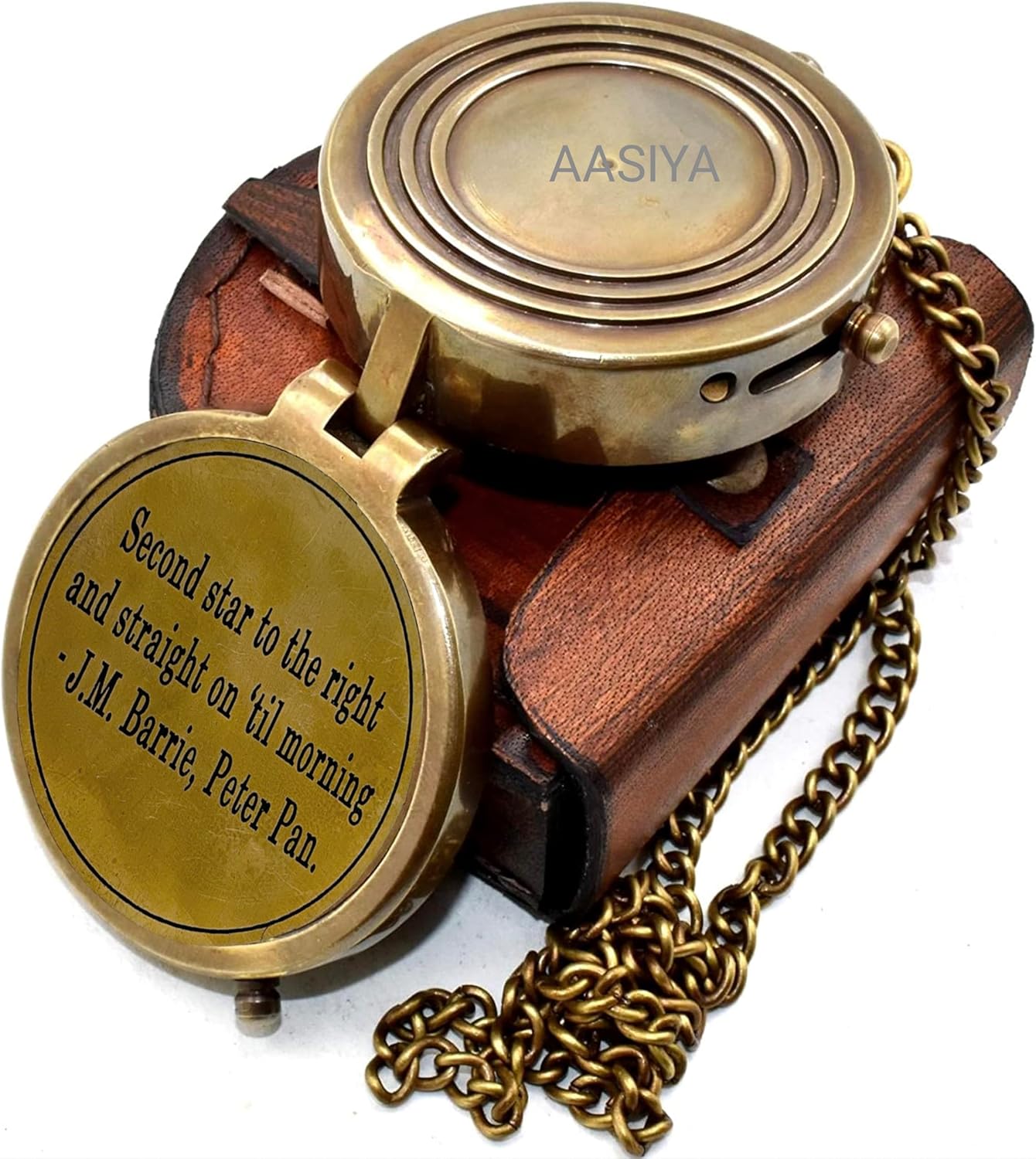 Brass Vintage Pocket Compass with Leather Case