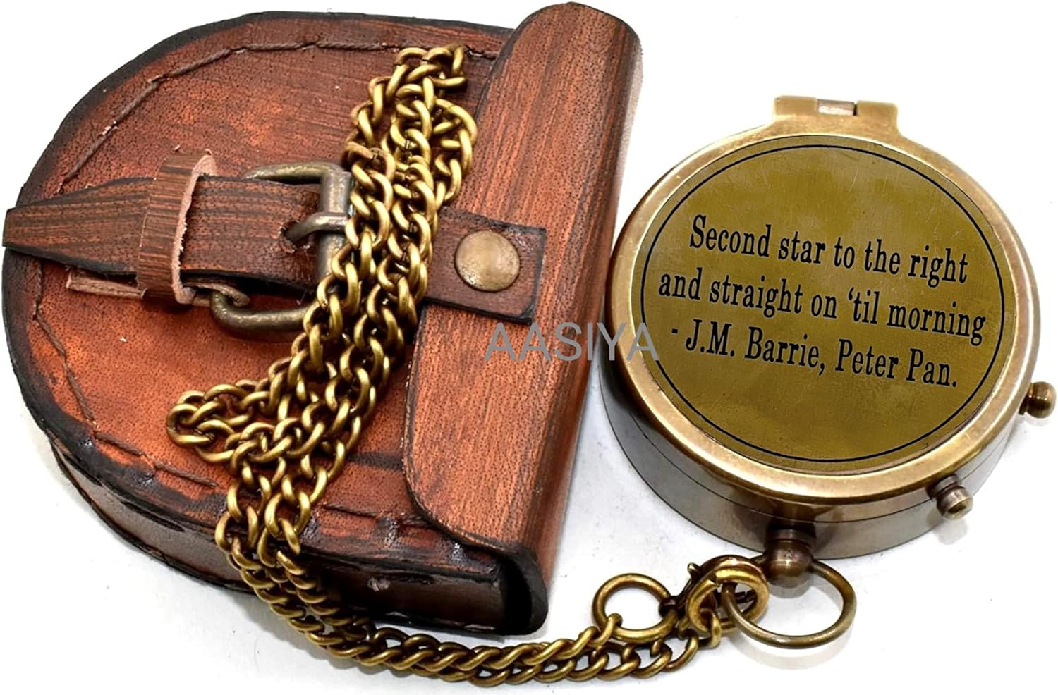 Brass Vintage Pocket Compass with Leather Case