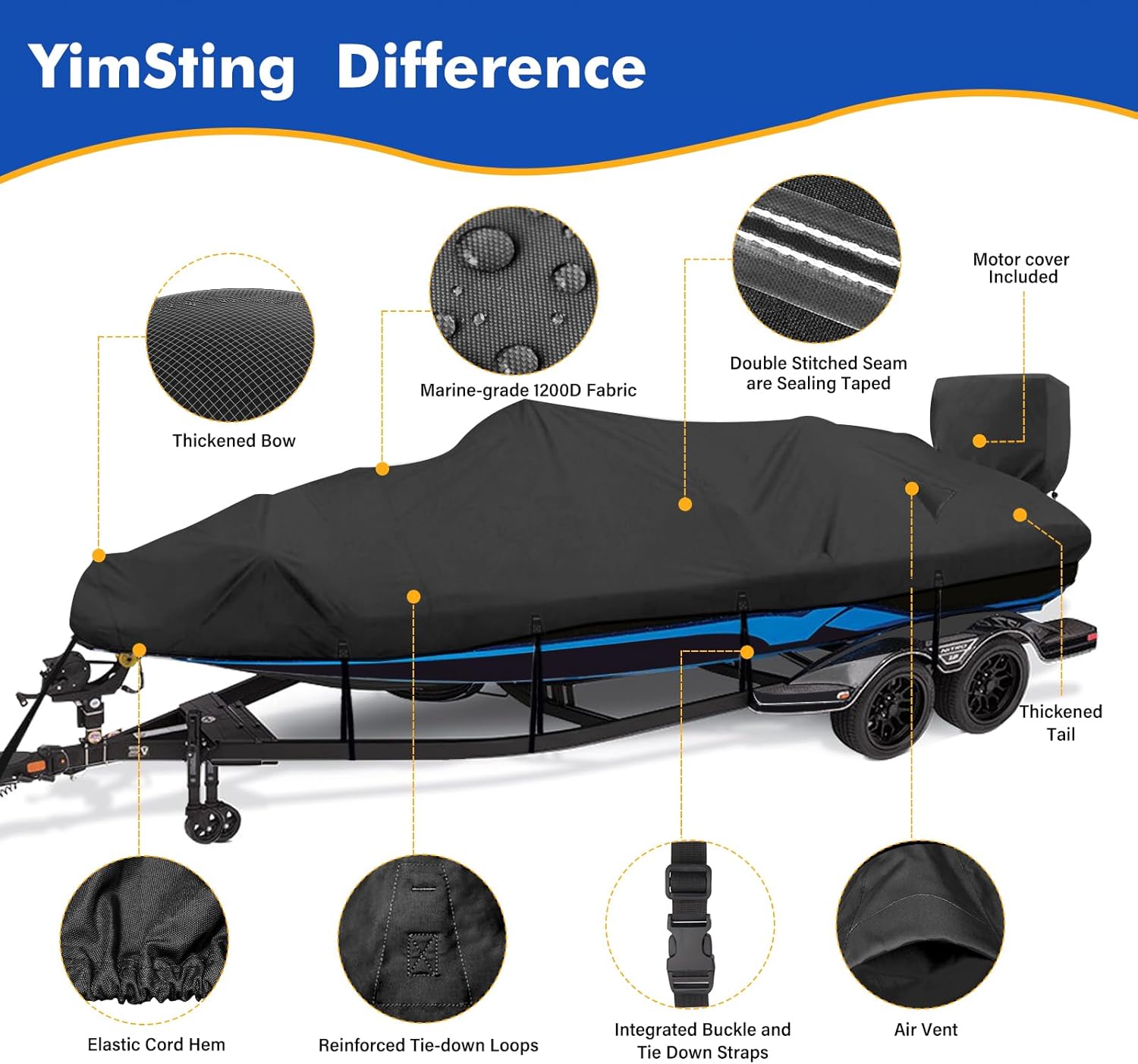 Boat Cover 16-15 ft., 1200D Waterproof