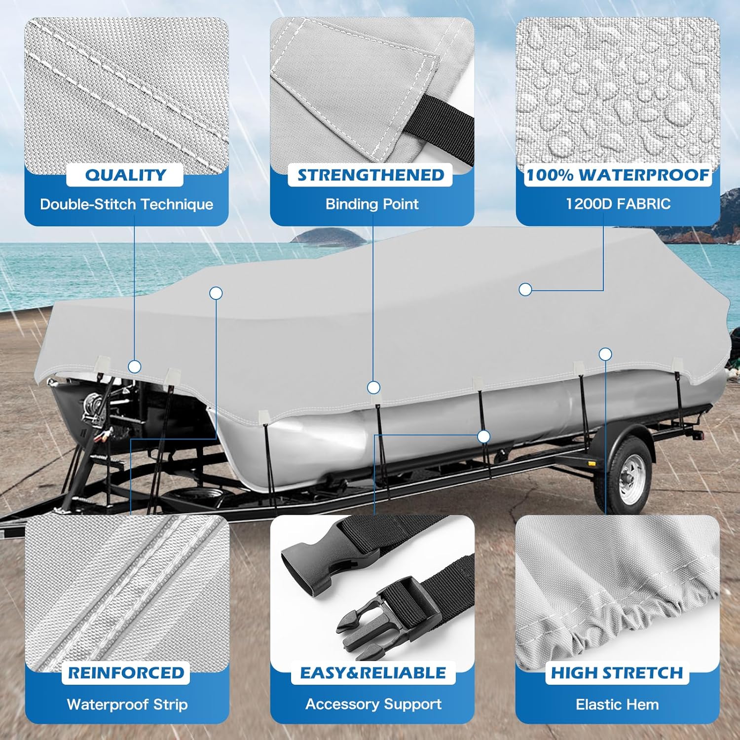 Trailerable 1200D PU Pontoon Boat Cover