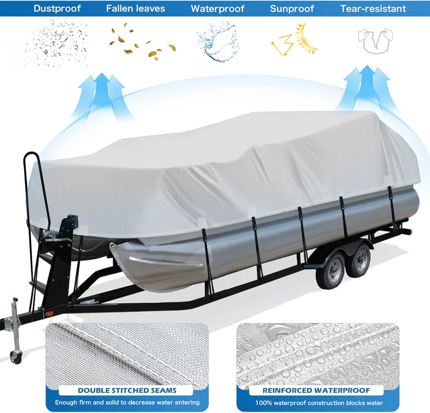 Trailerable 1200D PU Pontoon Boat Cover