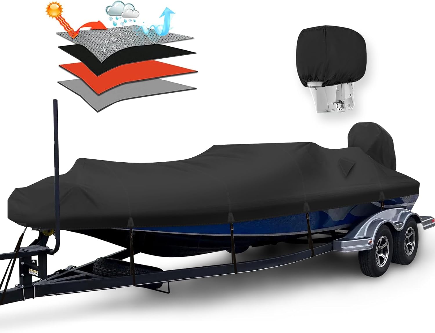 Waterproof 1200D PU Boat Cover, 20-22ft