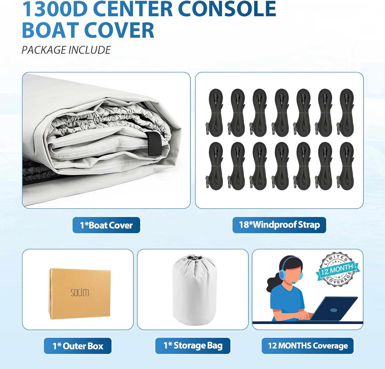 Center Console Boat Cover, 17"-19" Waterproof