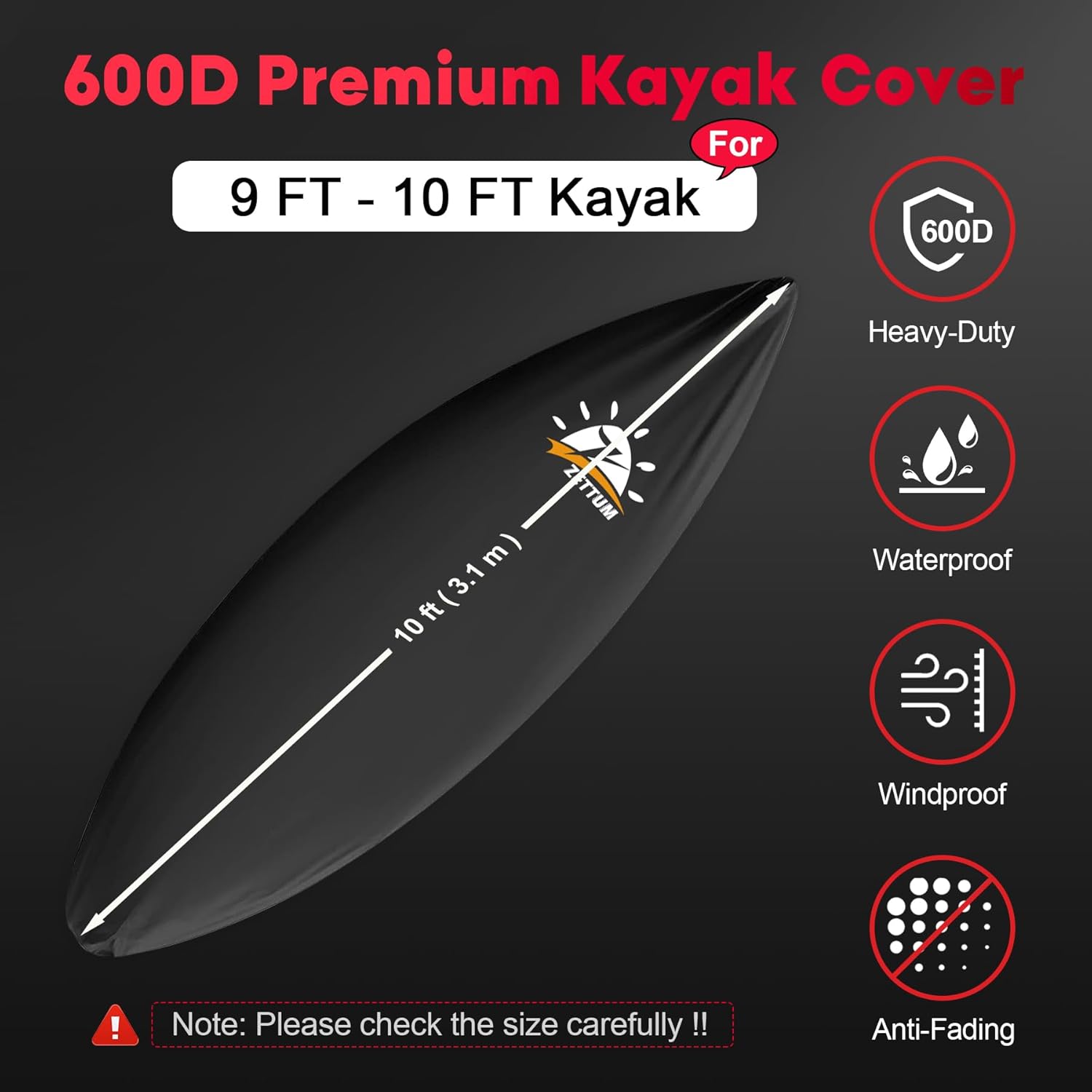 Kayak Cover 10ft - 600D Waterproof