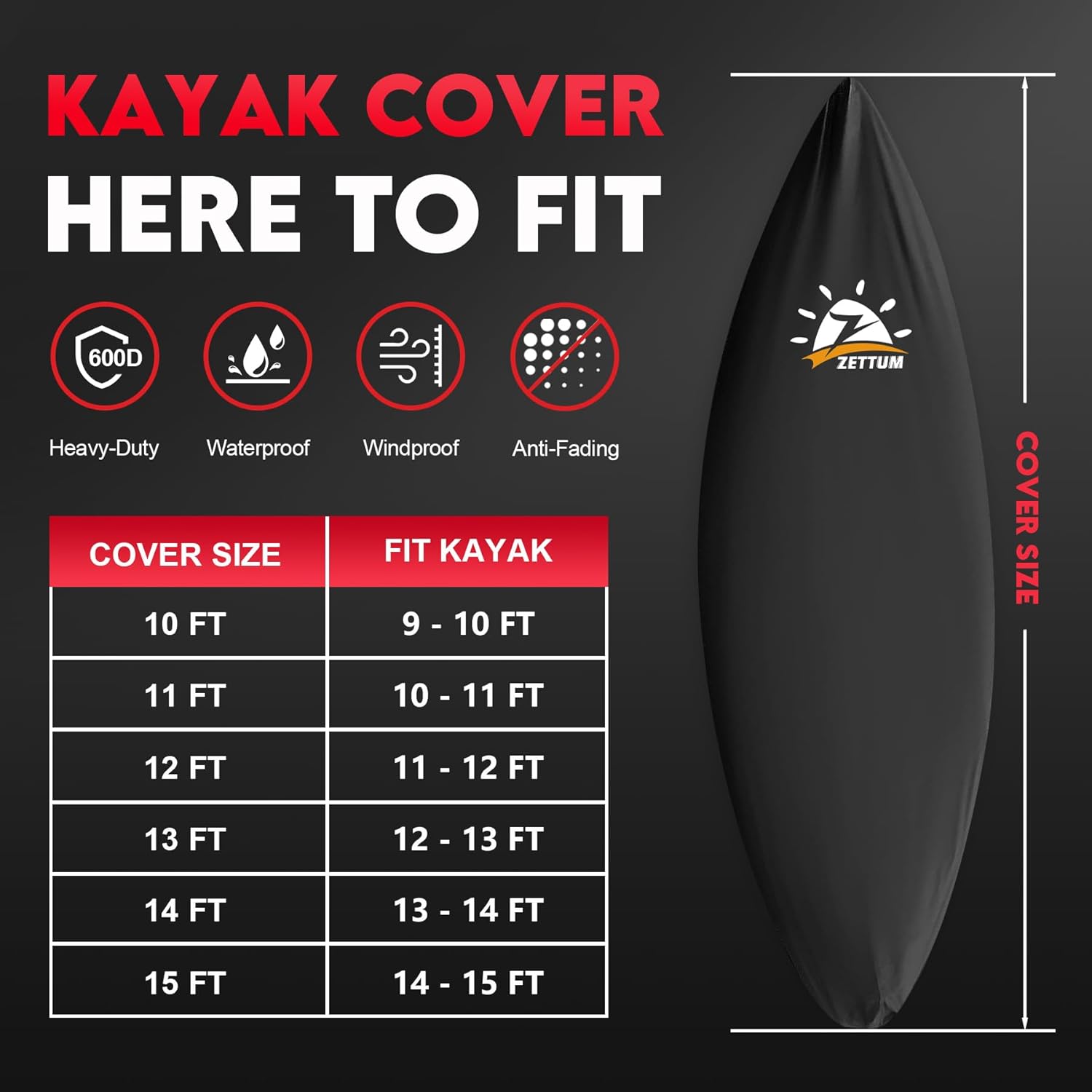 Kayak Cover 10ft - 600D Waterproof