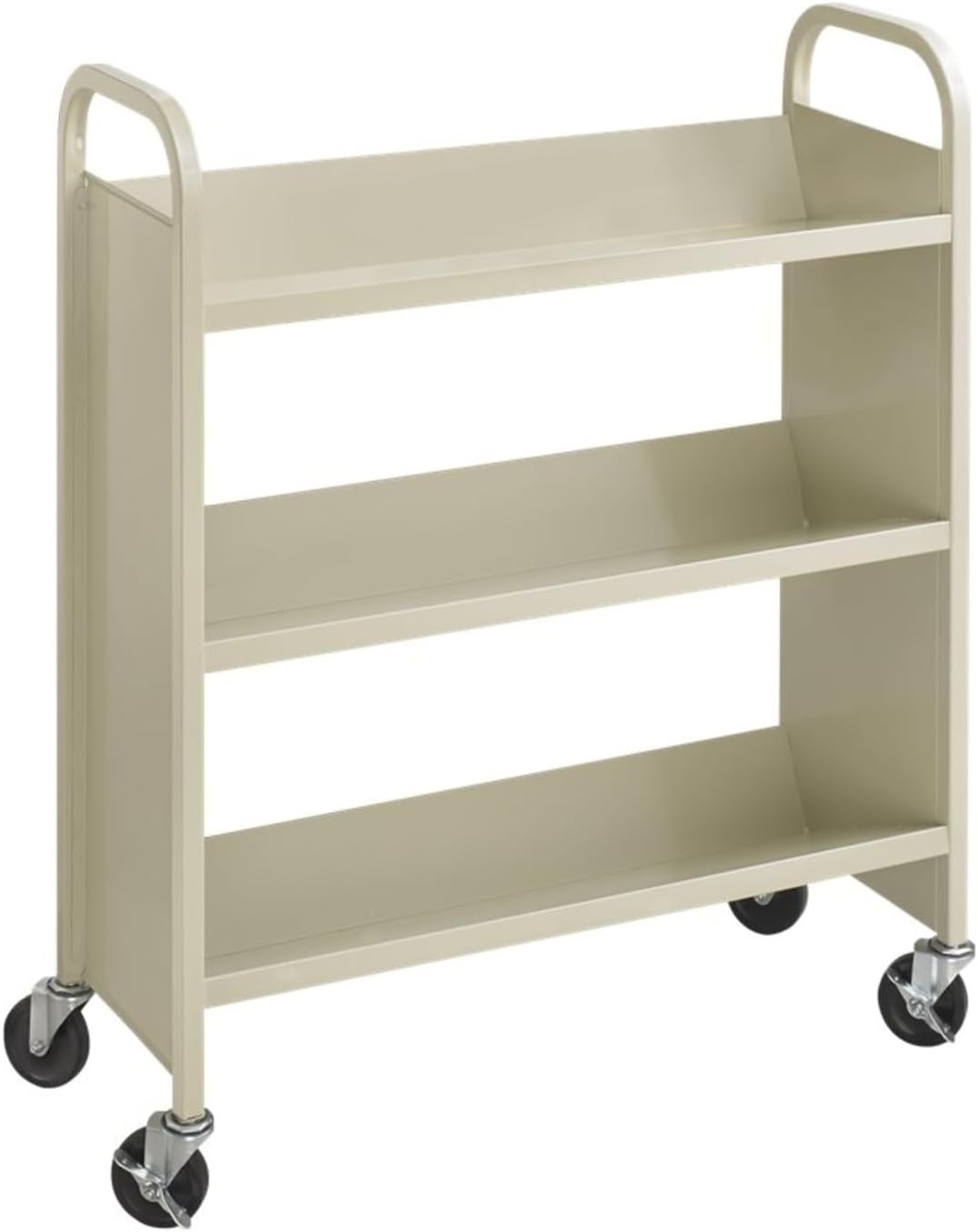 6 Shelf Rolling Book Trolley, Tilt Single Sided, For Libraries, Classrooms, Offices, Heavy Duty Steel, Sand