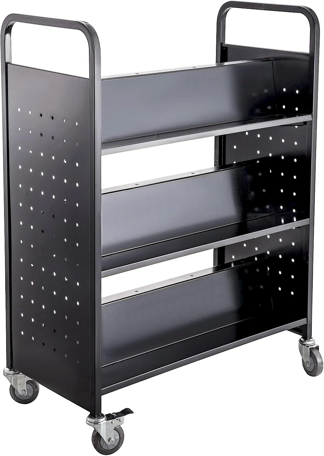 Book Cart 332LBS Library Cart Two Sides Rolling Book Cart Double Sided Shaped 6 Tier Sloped Slanted Shelves with Lockable Wheels for Office School Book Truck Home Shelves Black