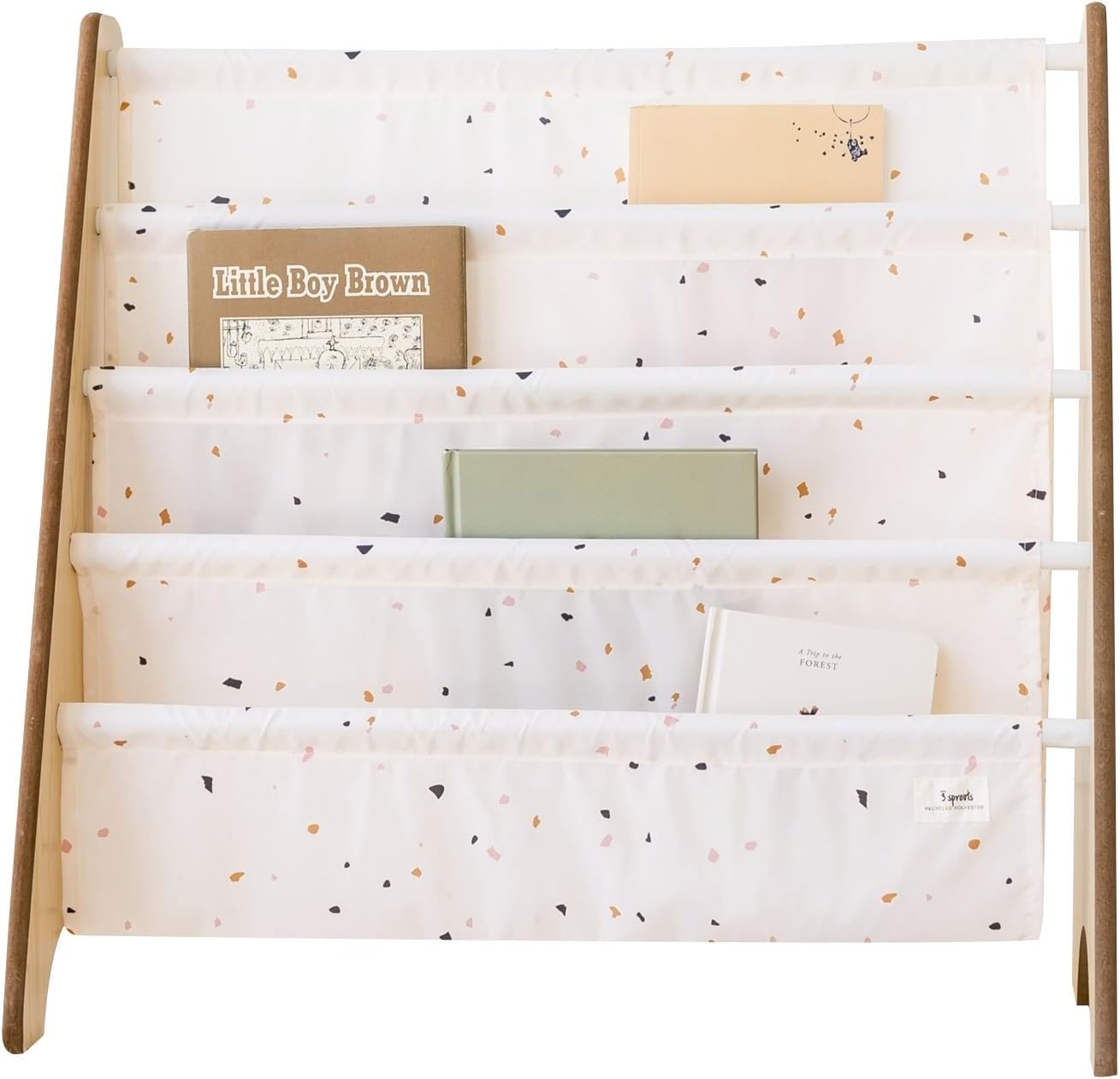 3 Sprouts Recycled Fabric Children's Bookcase - 4 Tier Sling Bookcase - Children's Room Bookshelves, Nursery, Playroom, Classroom - Bookcase Display Shelf for Toddler, 3+ Years - Terrazzo Cream