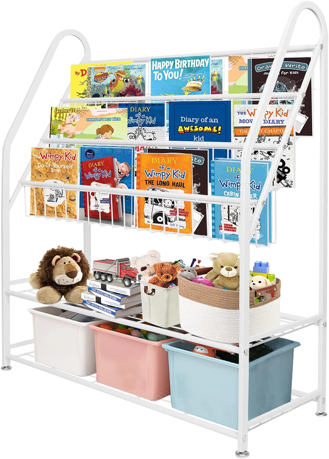 3 Sprouts Recycled Fabric Children's Bookcase - 4 Tier Sling Bookcase - Children's Room Bookshelves, Nursery, Playroom, Classroom - Bookcase Display Shelf for Toddler, 3+ Years - Terrazzo Cream