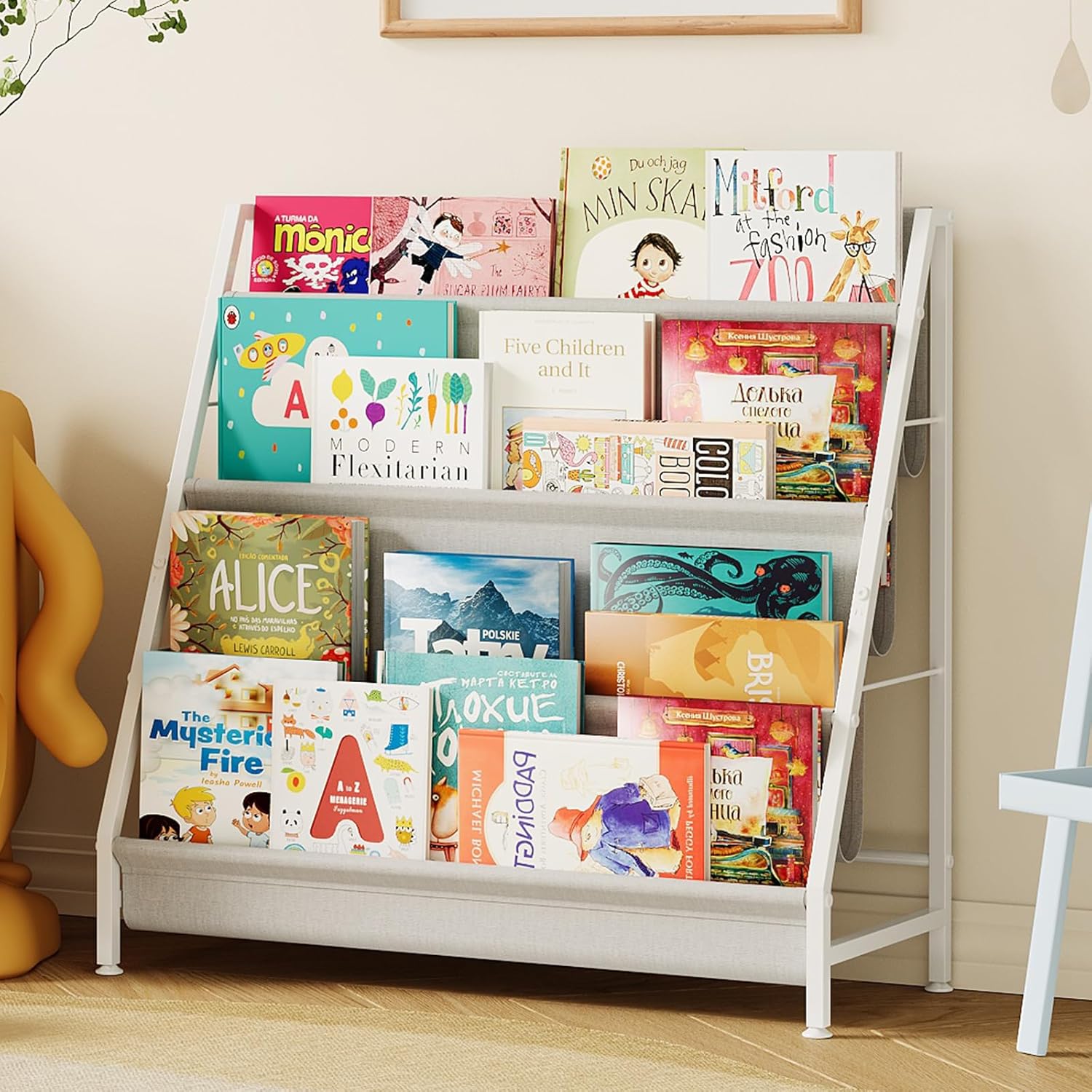Aokitsink Children's Bookcase Montessori Bookcase Nursery Bookcase & Toy Storage Children Toddler Bookcase Sturdy Metal Children's Toy Storage Children's Room Playroom Kindergarten