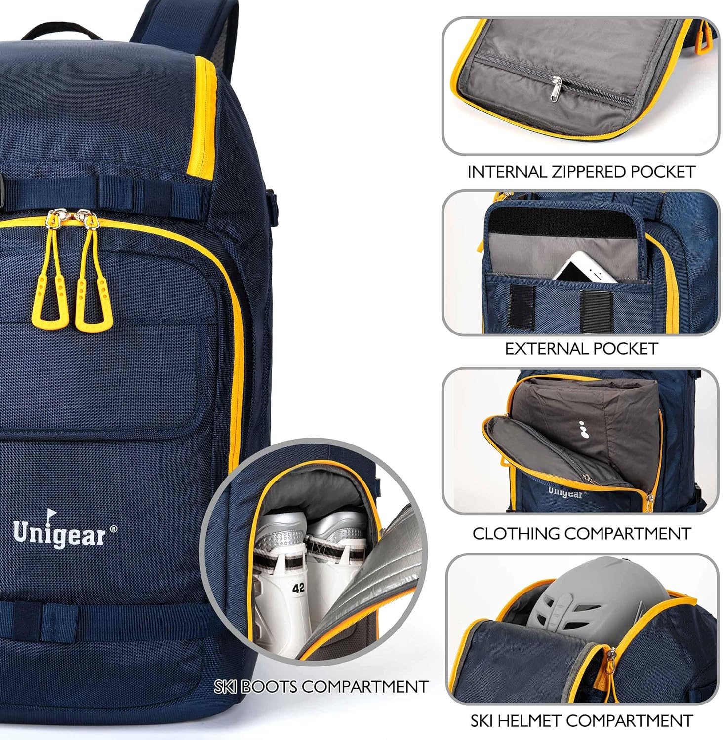 50L Ski Boot Bag for Helmet, Goggles, Gloves, Skis