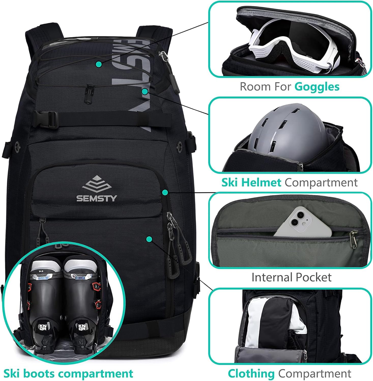 55L Waterproof Ski Boot Backpack