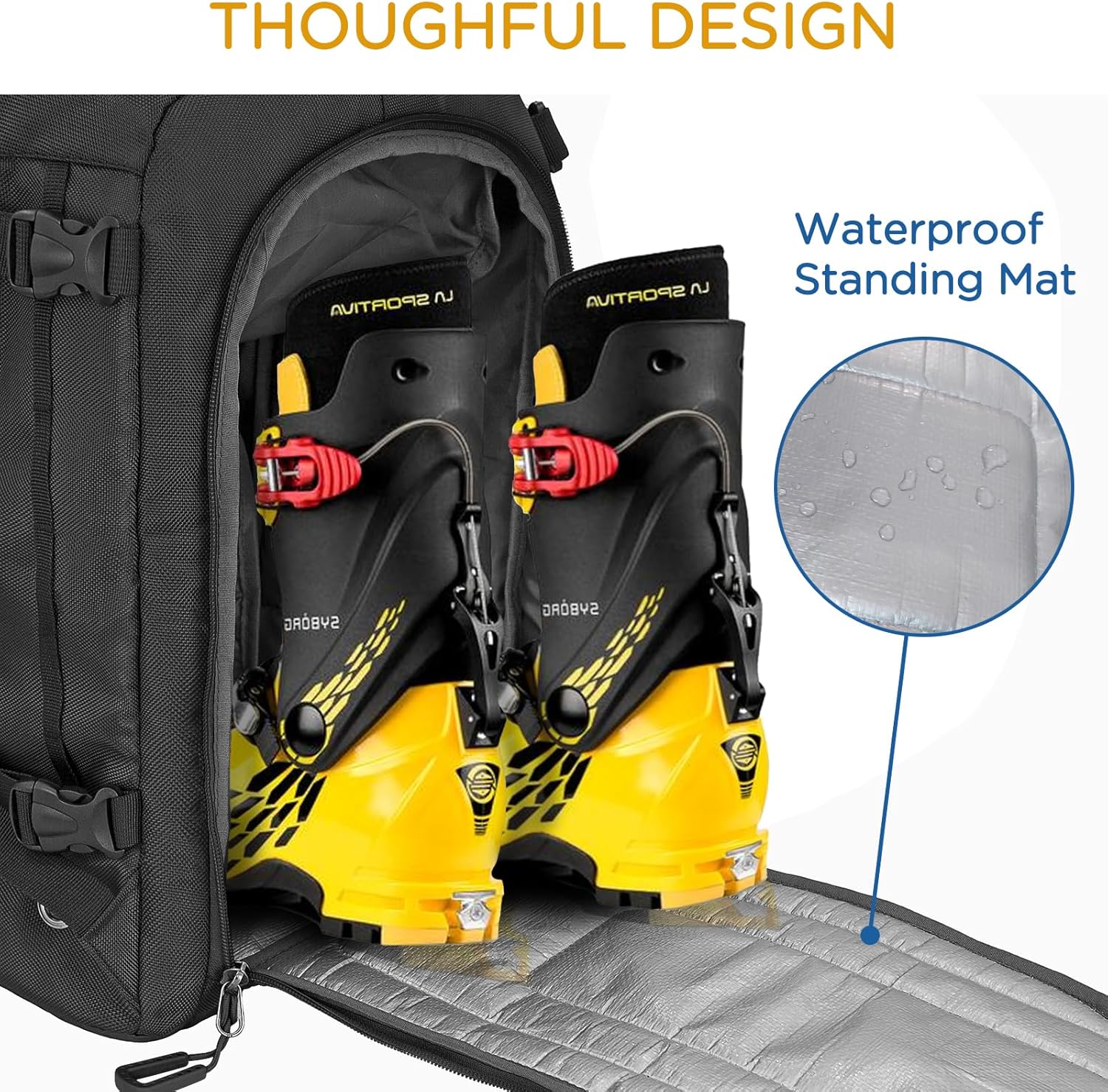 50L Ski Boot Bag for Travel, Helmets, Gloves, Goggles