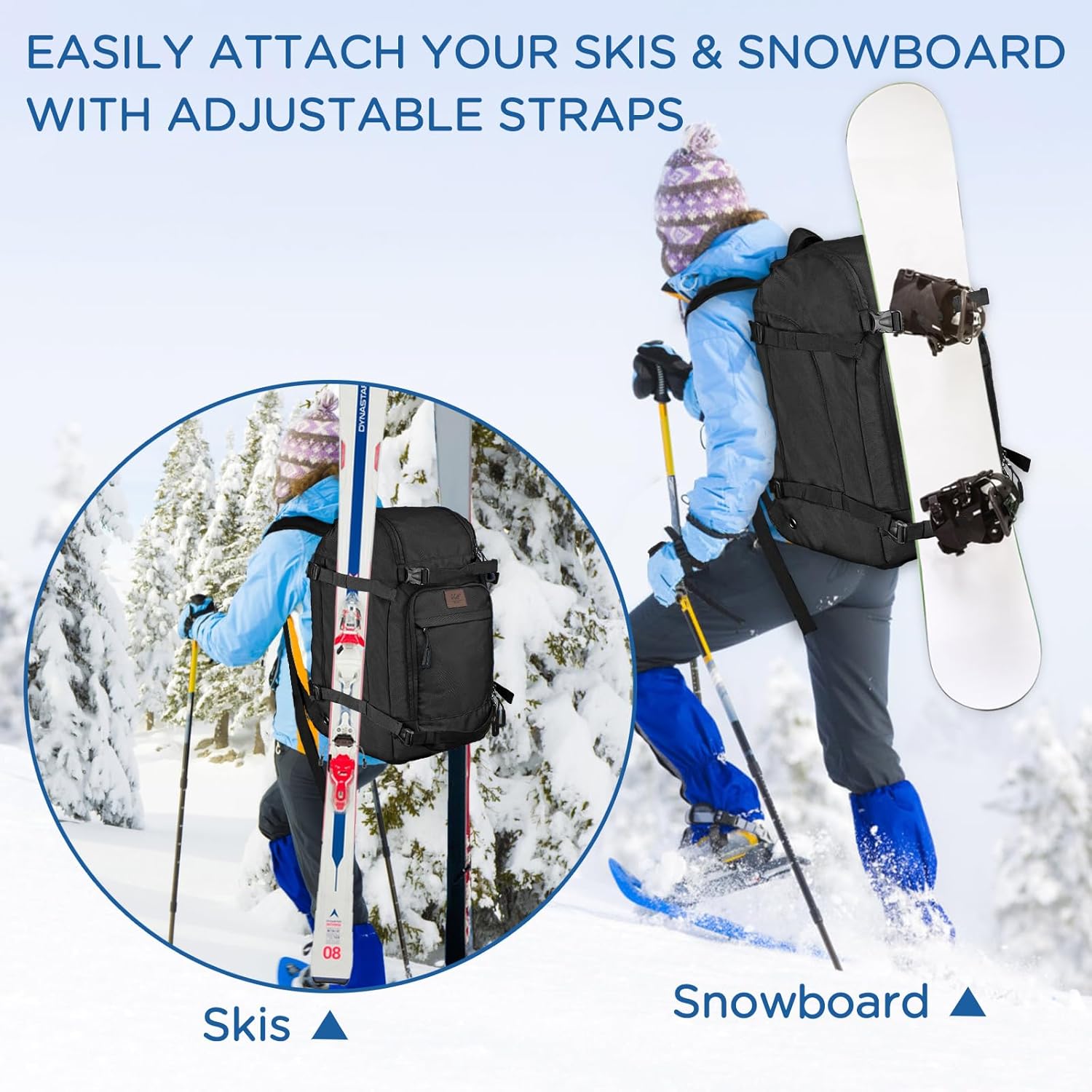 50L Ski Boot Bag for Travel, Helmets, Gloves, Goggles
