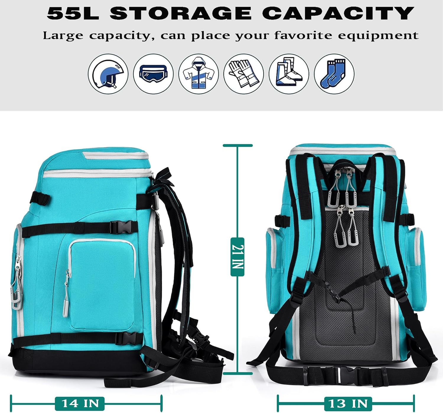 **55L Waterproof Ski Boot Backpack - Lake Blue**