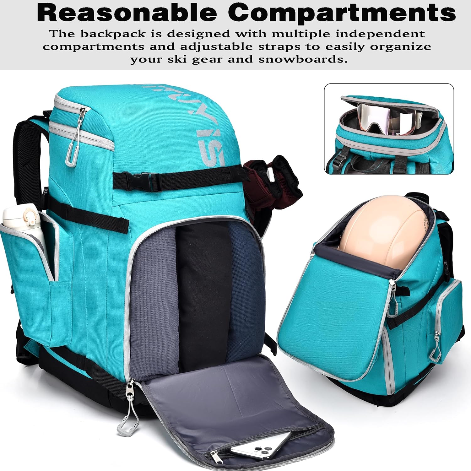 **55L Waterproof Ski Boot Backpack - Lake Blue**