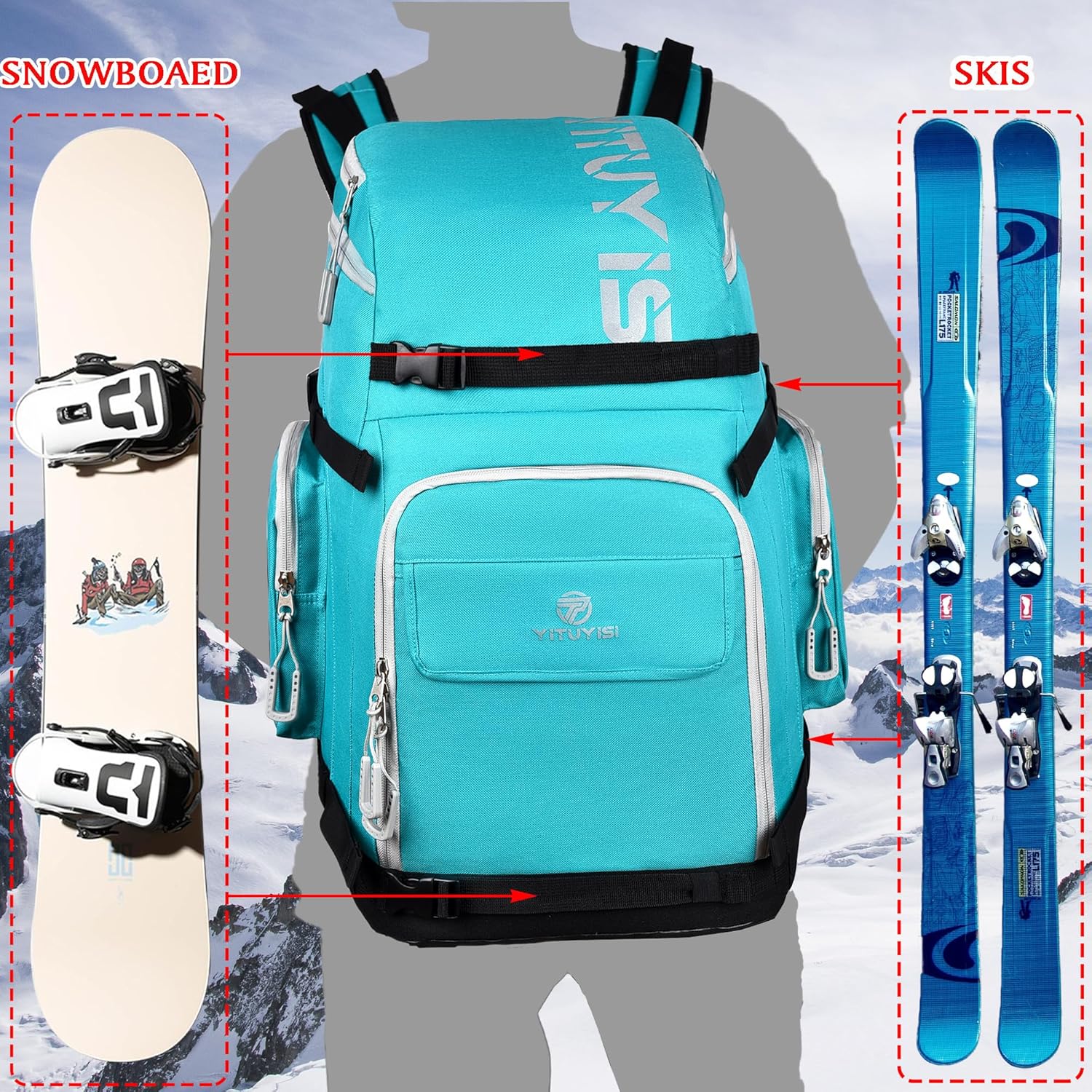 **55L Waterproof Ski Boot Backpack - Lake Blue**
