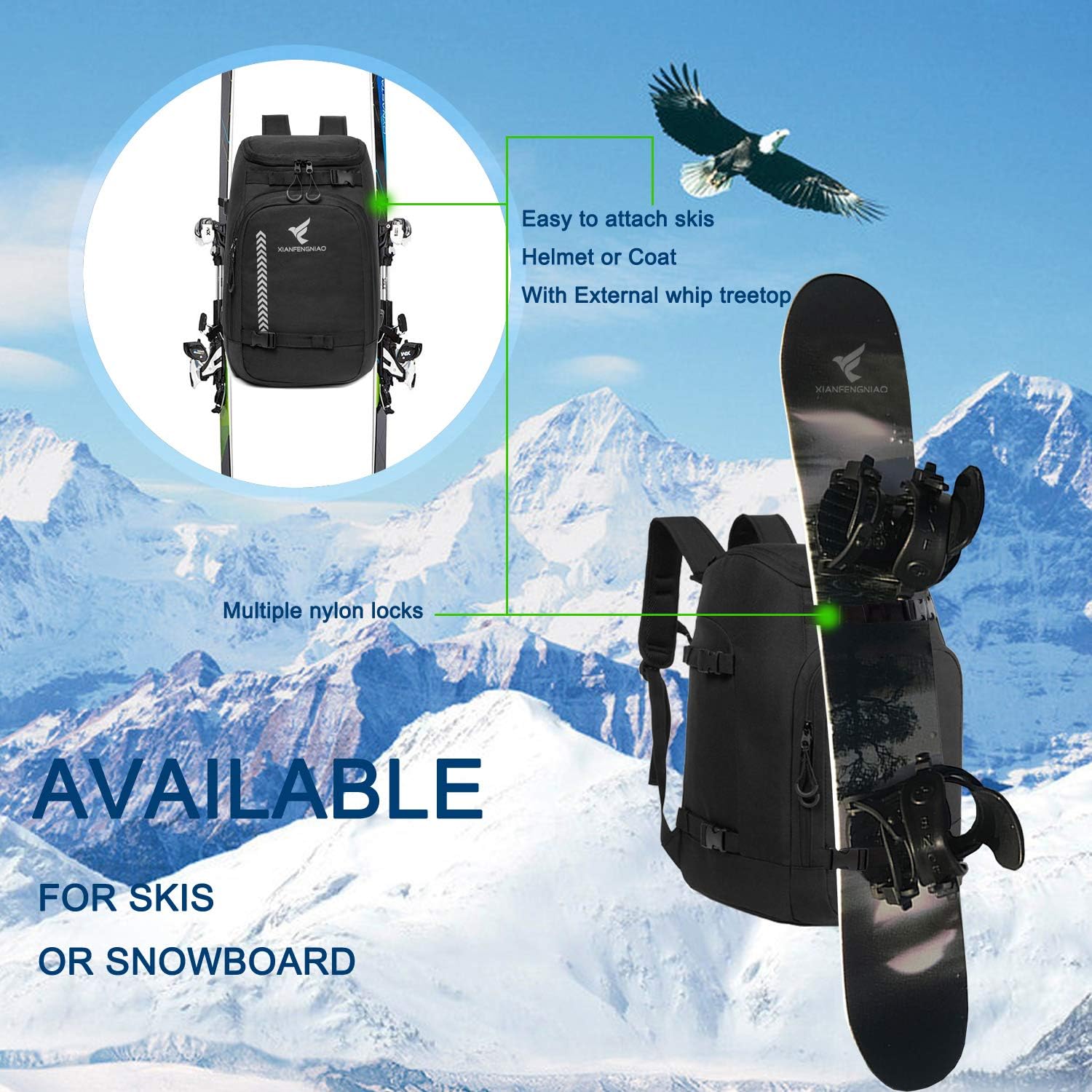 50L Waterproof Ski Boots Travel Backpack