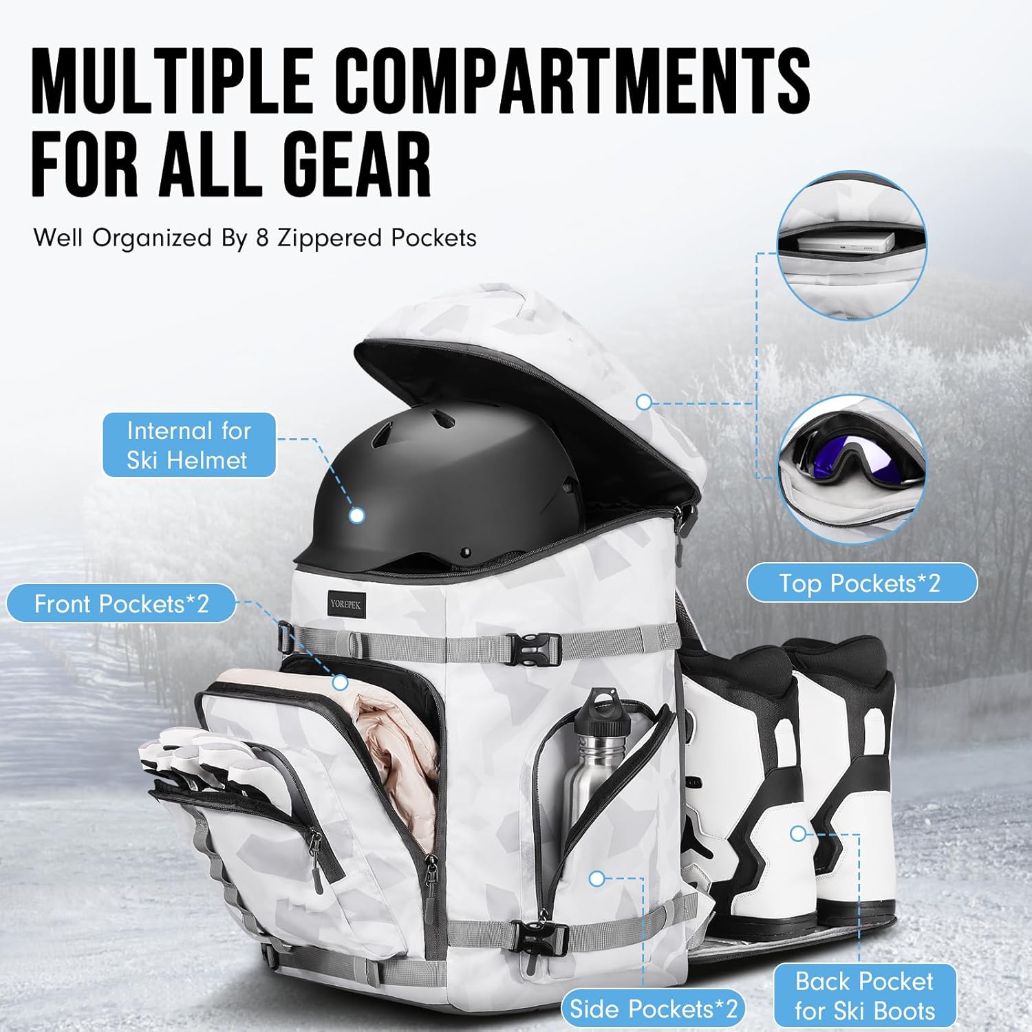 65L Waterproof Ski Snowboard Boot Bag for Air Travel