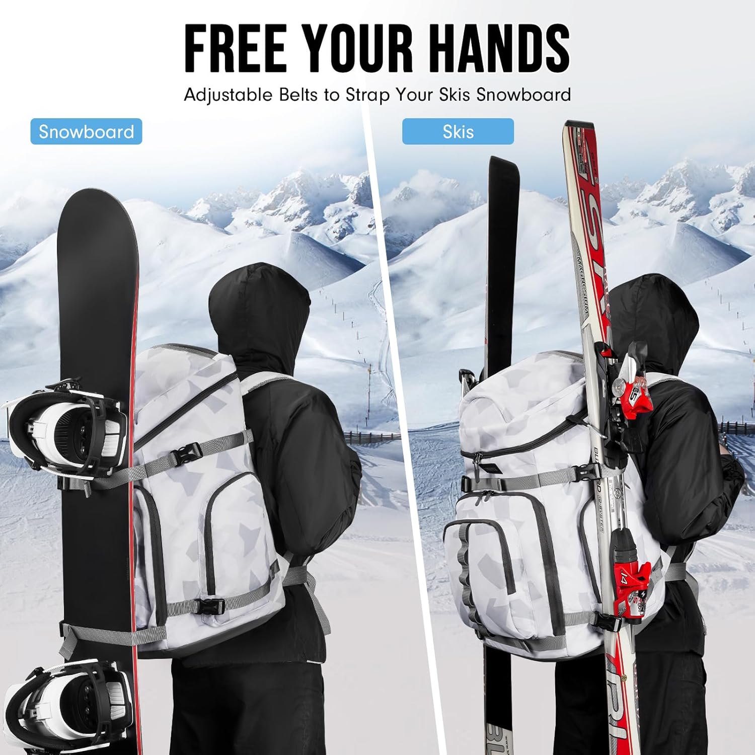 65L Waterproof Ski Snowboard Boot Bag for Air Travel