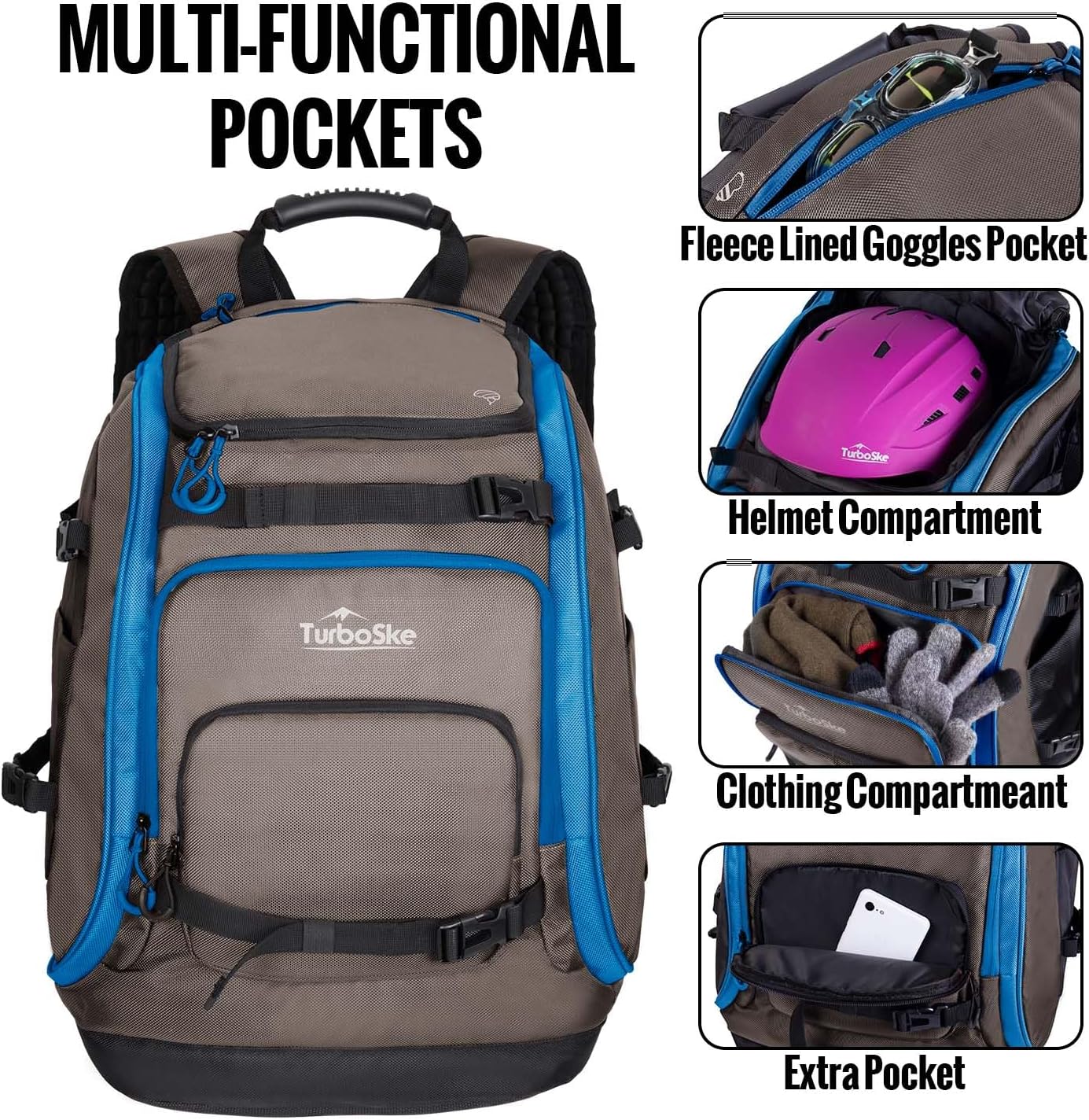 65L Waterproof Ski Snowboard Travel Backpack