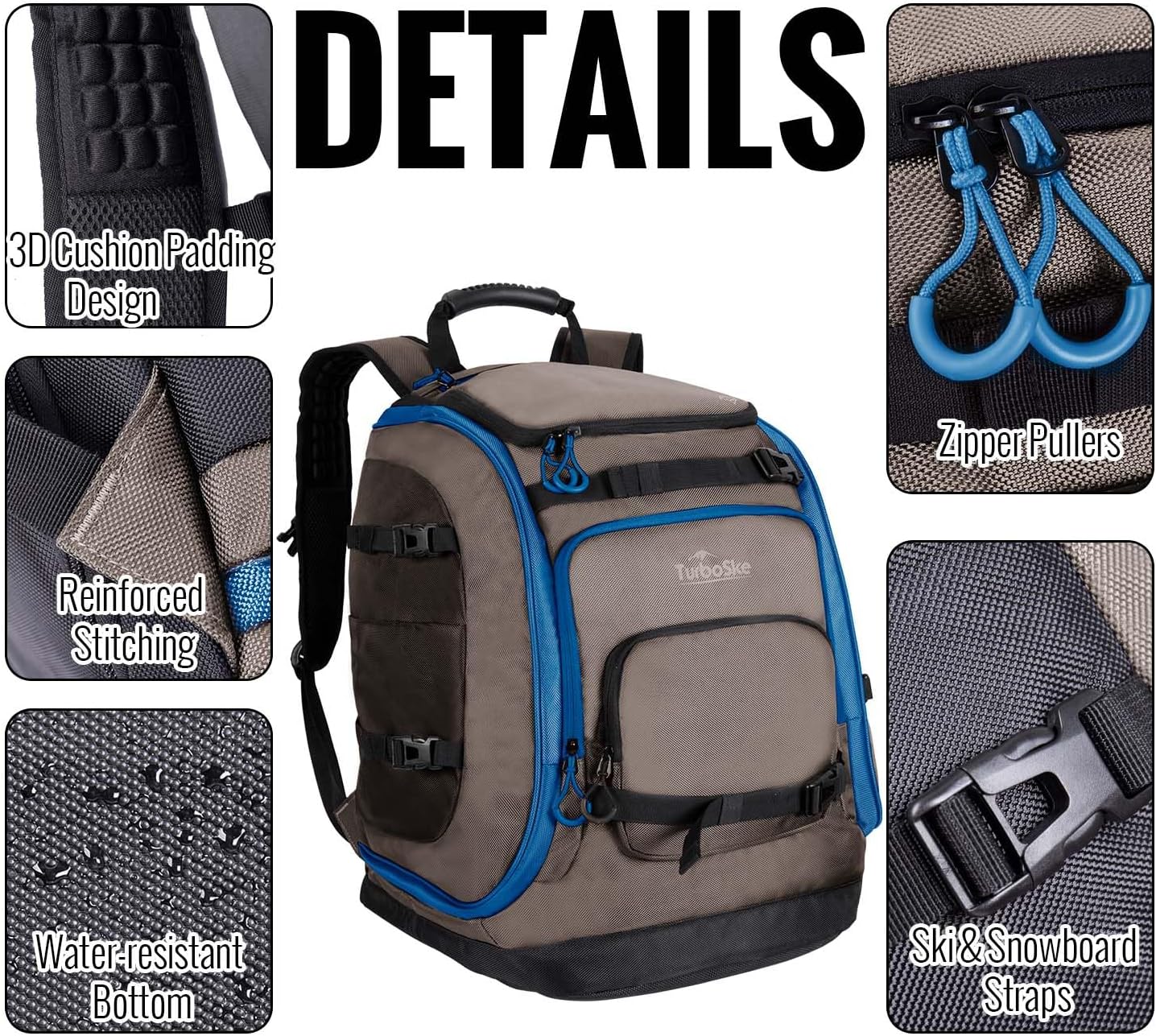 65L Waterproof Ski Snowboard Travel Backpack