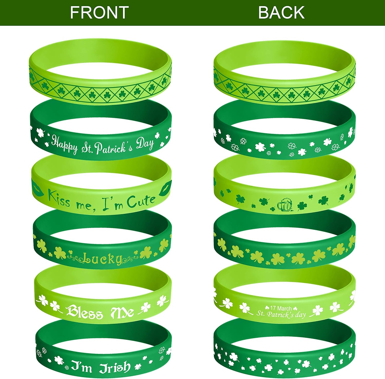 36 Pack St. Patrick's Day Rubber Wristbands
