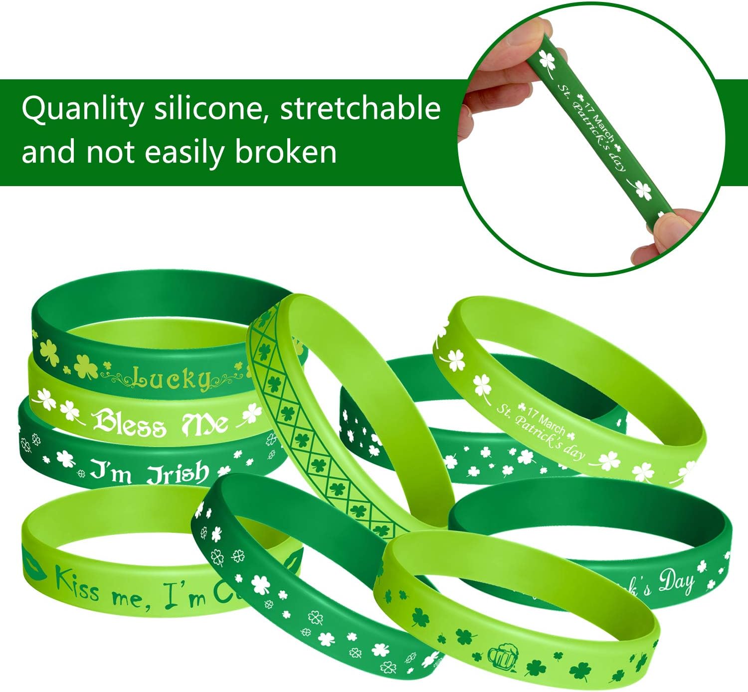 36 Pack St. Patrick's Day Rubber Wristbands