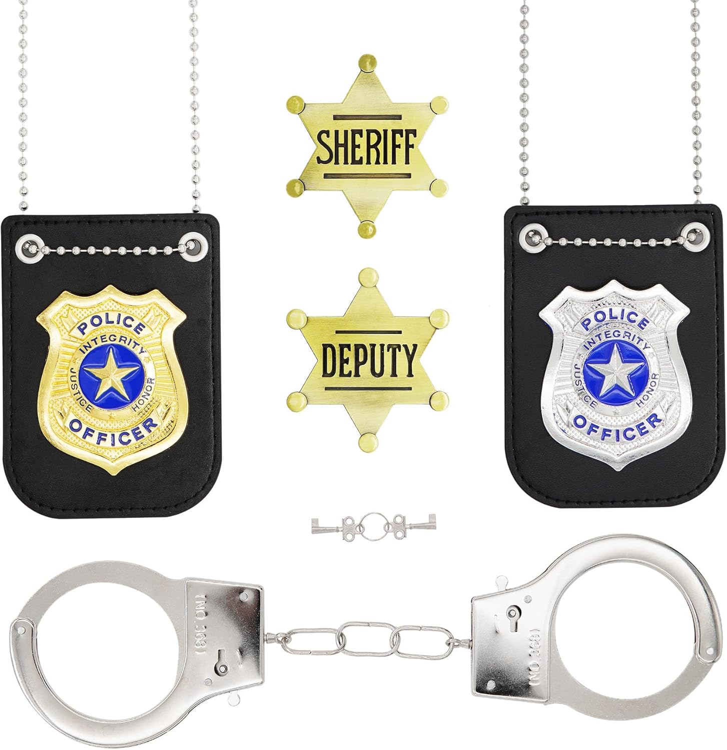 5 Pack Sheriff Deputy Badge, Police Badge, Metal Handcuffs