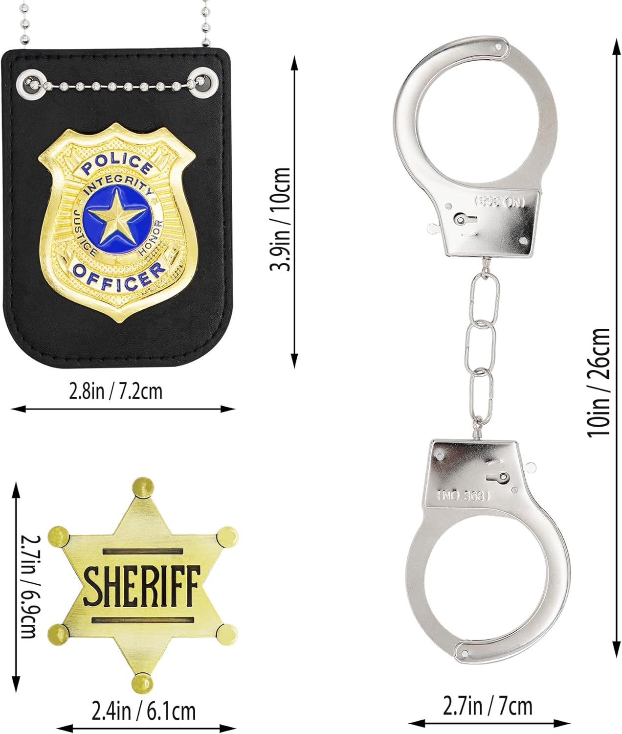 5 Pack Sheriff Deputy Badge, Police Badge, Metal Handcuffs