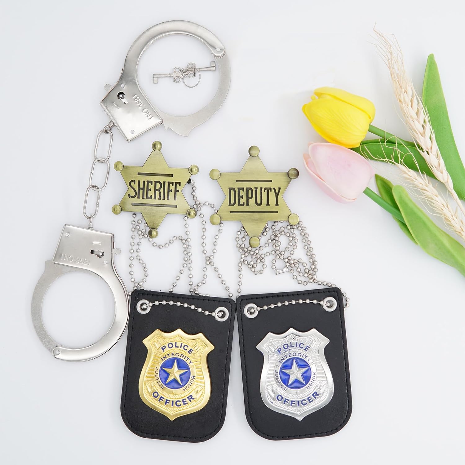 5 Pack Sheriff Deputy Badge, Police Badge, Metal Handcuffs