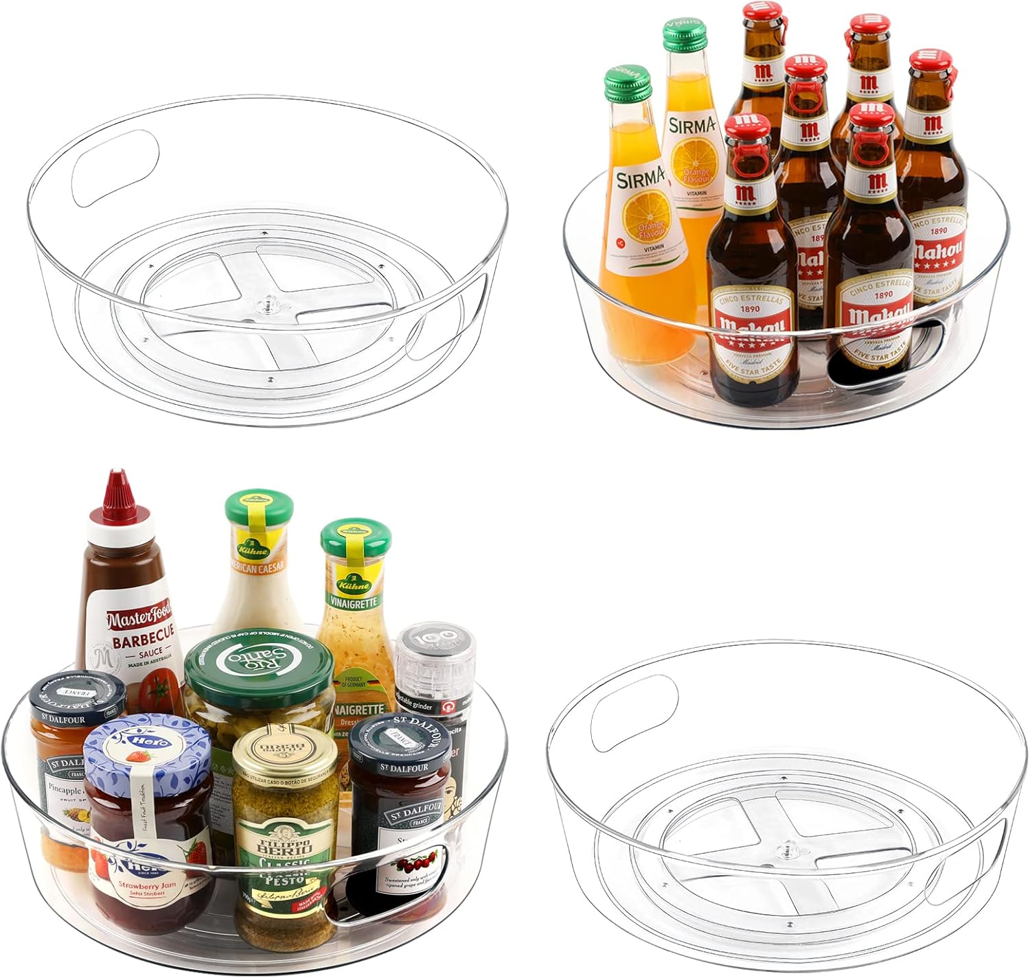 4-Piece Lazy Susan Cabinet Organizer, Upgraded 11.5 inch (Approx. 29.2 cm) Clear Lazy Susan Carousel with Handle and Raised Edge, Rotating Lazy Susan Spice Storage for Kitchen, Pantry, Refrigerator, Bathroom, Table