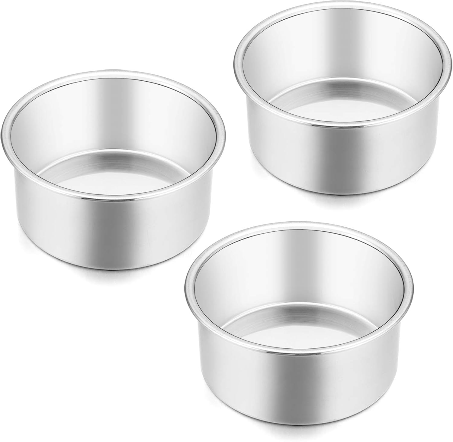 E-far 4 inch (about 10.2 cm) cupcake pan set of 3, stainless steel mini round smash cake baking pan, non-toxic and healthy, mirror polished, dishwasher safe