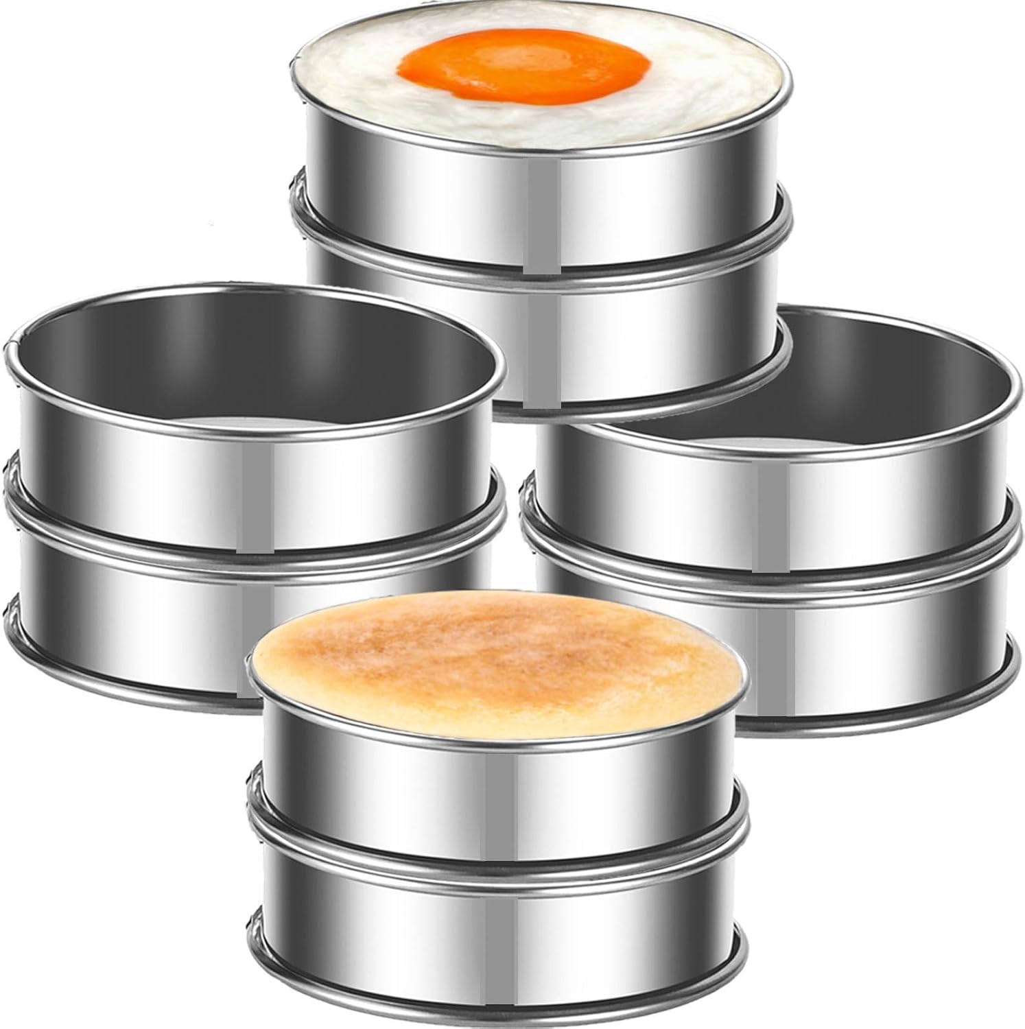 KUAYB 8 Pieces English Muffin Ring 4 inch (about 10.2 cm) Small Ring Stainless Steel Double Rolled Nonstick Metal Round Tart Ring Mold for Cookies Cooking Baking