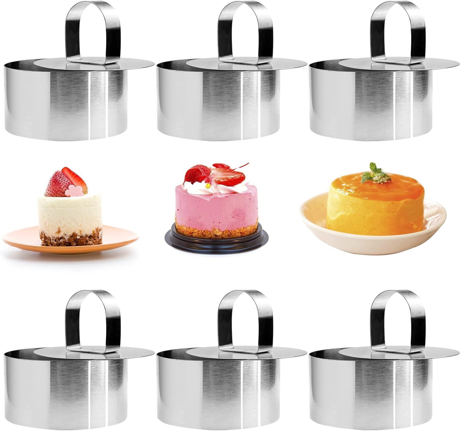 6 Pieces Round Cake Ring Mould,7.62cm Stainless Steel Mousse Mould,Mini Pancake Pastry Dessert Baking Ring Mould