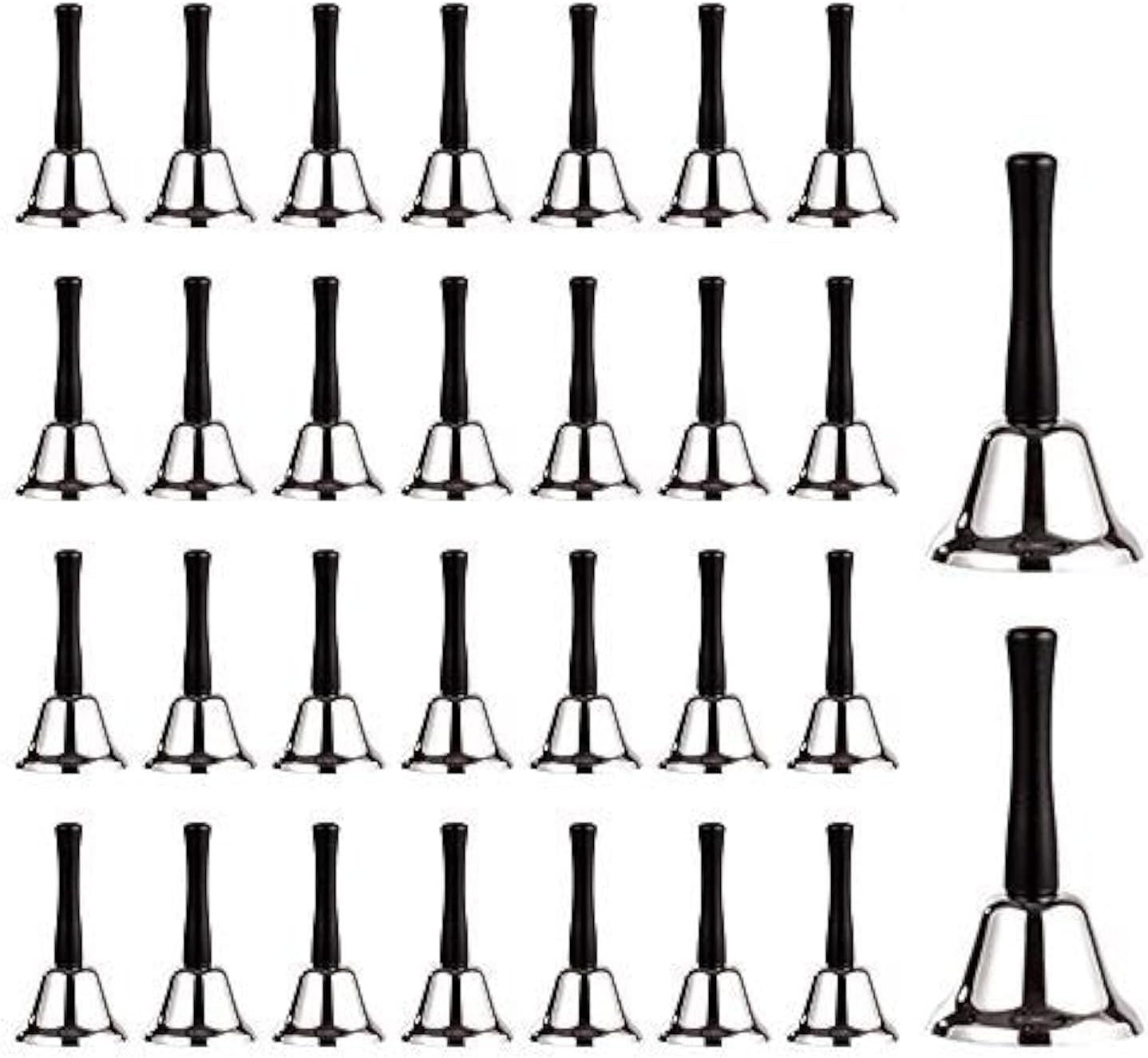 Adult Metal Handbells Bulk Aulufft 30 Piece Silver Steel Service Handbells with Black Wooden Bells for School Church Adult Classroom Wedding Decorations