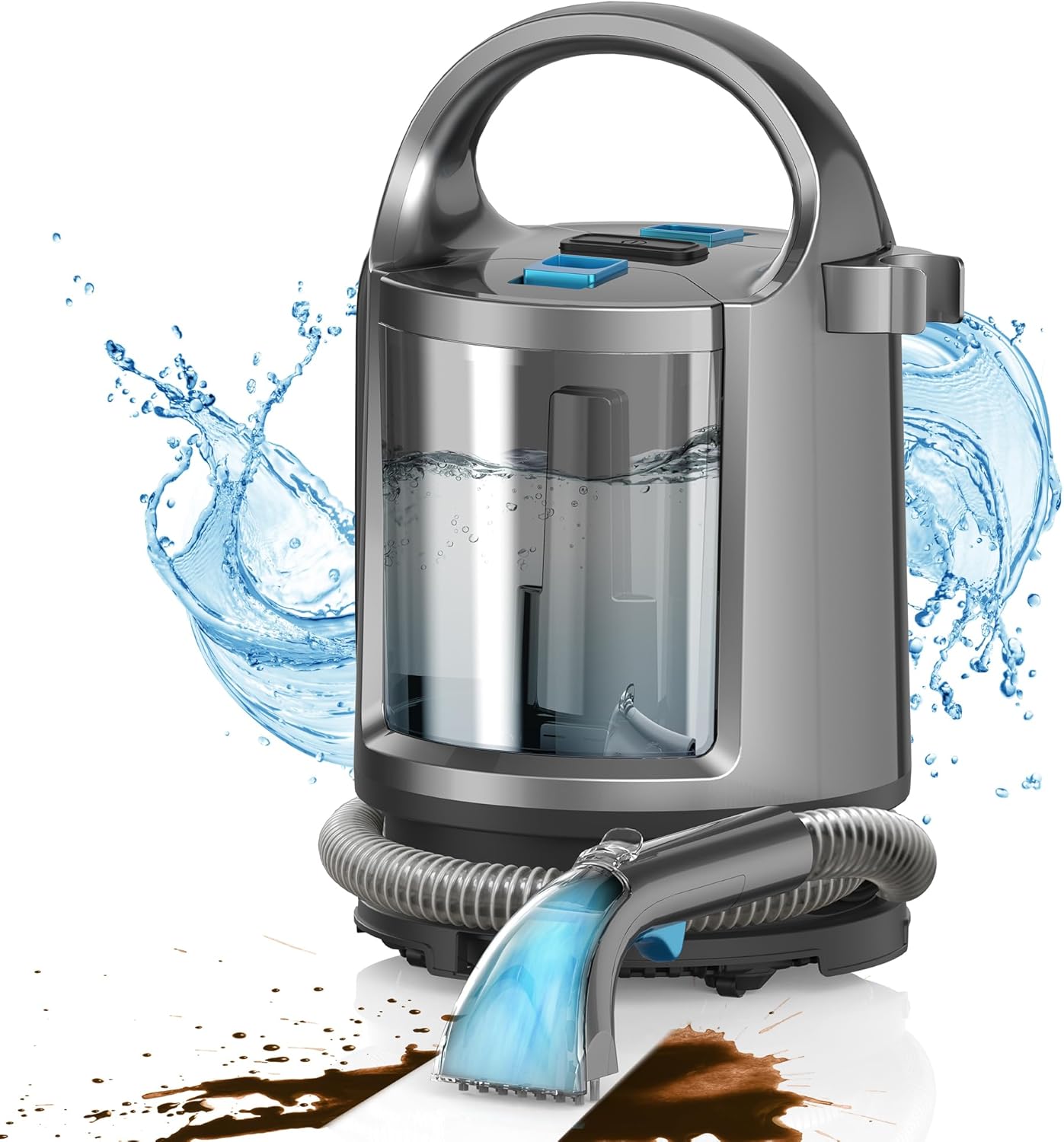 Portable Carpet Cleaner Upholstery Deep Cleaner Pet Stain Remover 20Kpa Strong Suction Portable Stain Cleaning For upholstery, carpets, sofas, cars and car details, car seats, gray