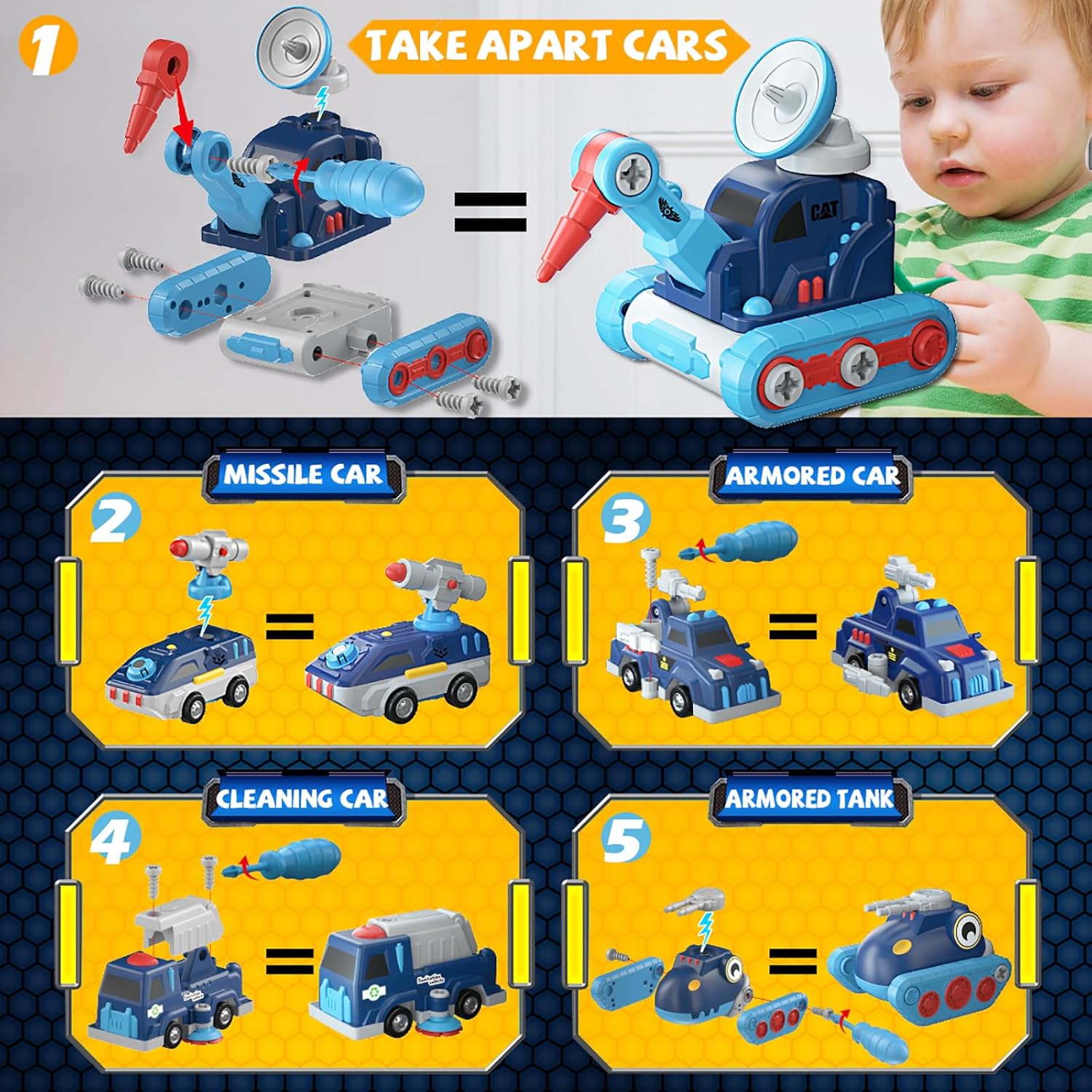 Magnetic Toy Vehicles, 5 in 1 Tool Building Truck Transformer