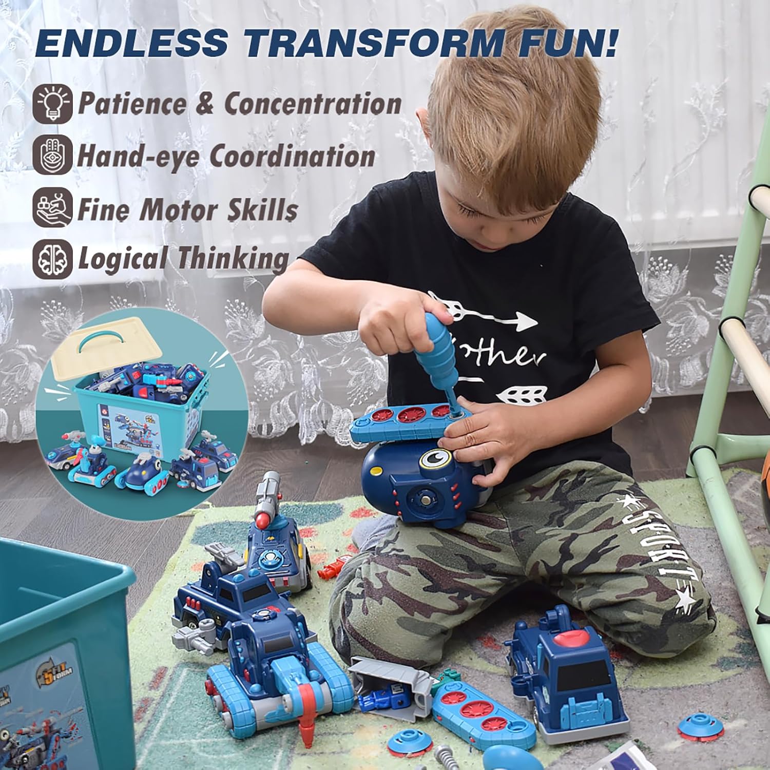 Magnetic Toy Vehicles, 5 in 1 Tool Building Truck Transformer