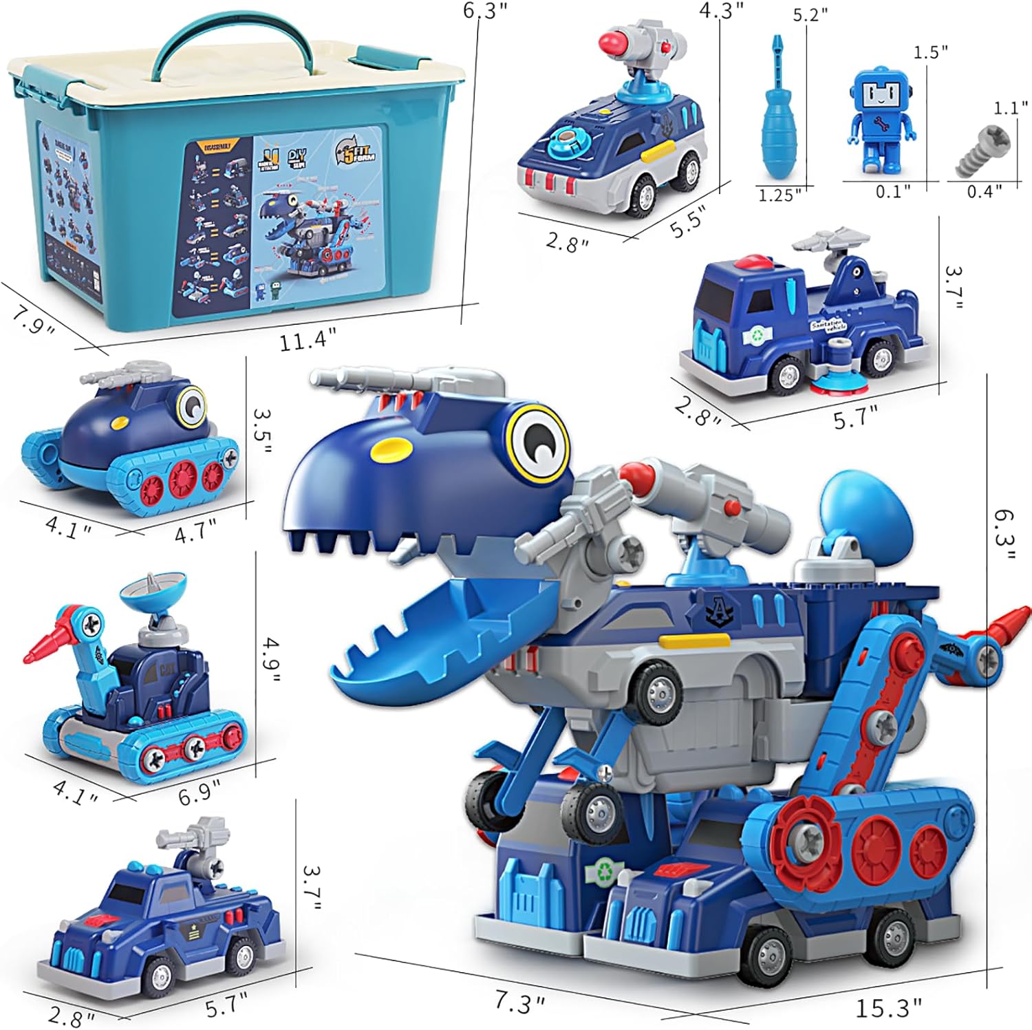 Magnetic Toy Vehicles, 5 in 1 Tool Building Truck Transformer