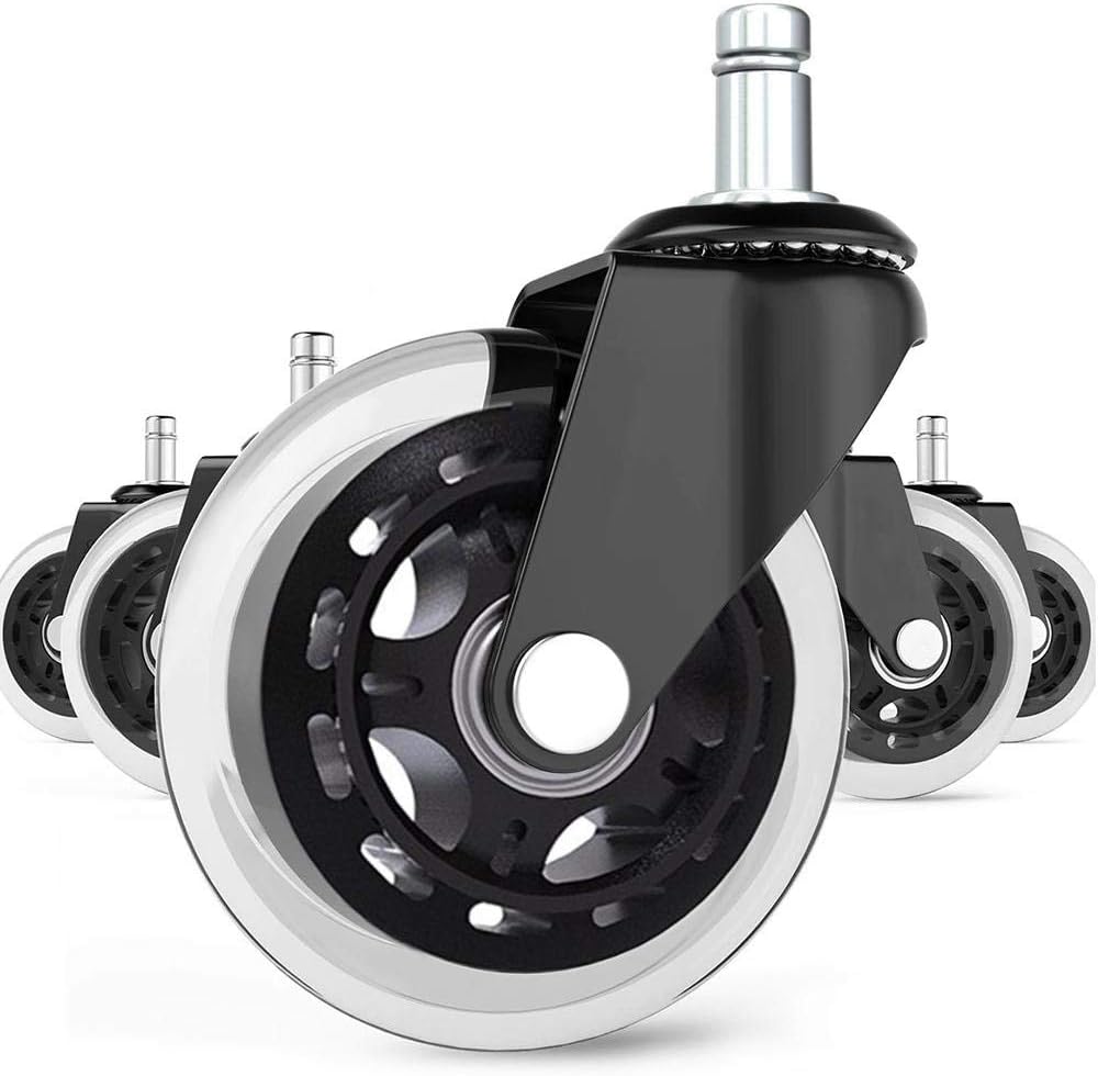 Office Chair Casters Set of 5 Heavy Duty Safe for all floors including hardwood 7.62cm Rubber Replacement Desk Mats