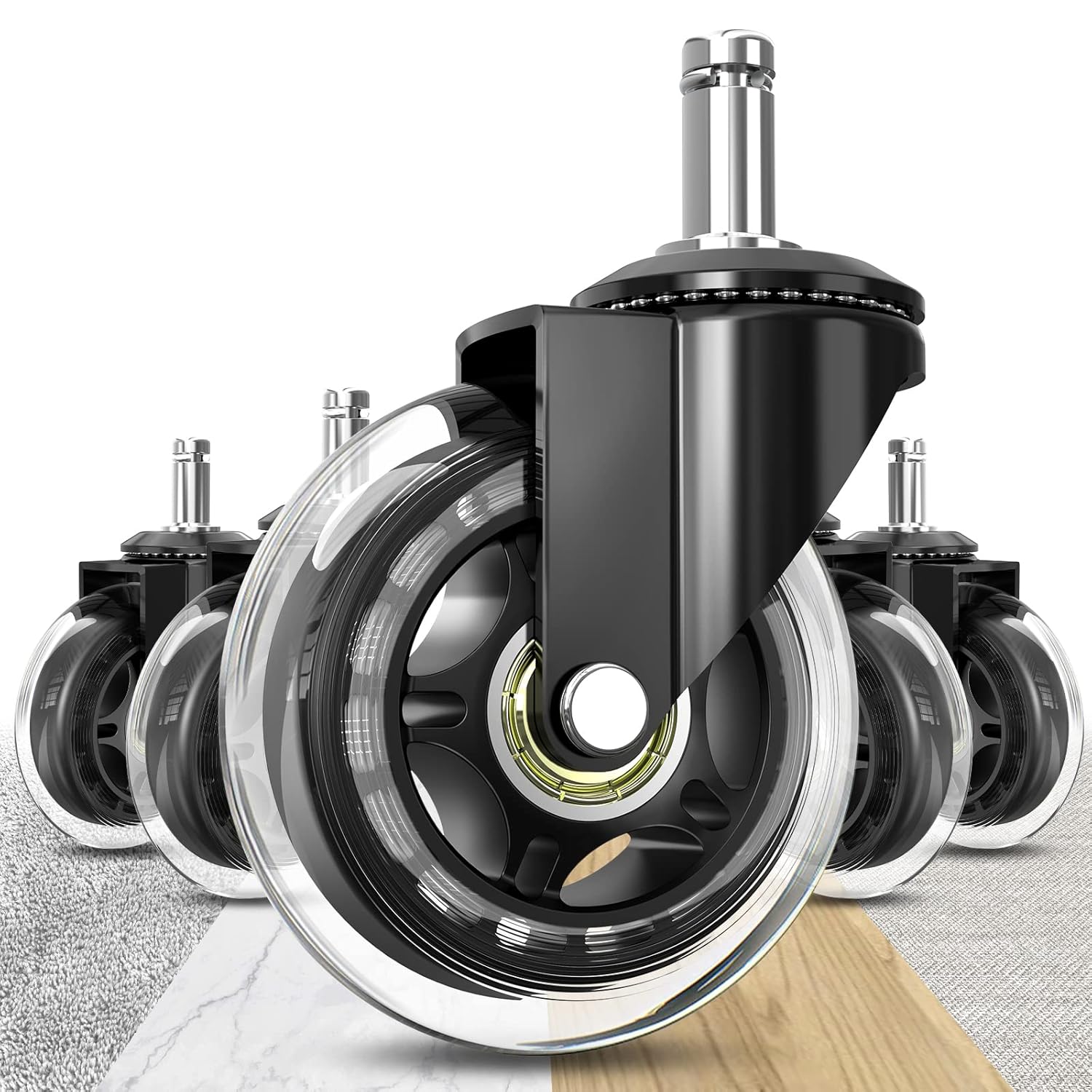 Soontrans Office Chair Wheels 10mm Rods, Compatible with IKEA Chairs Only, 3/8 inch (Approx. 1.9 cm) Replacement Rubber Chair Casters, Set of 5, Desk and Chair Casters Protect Hardwood Floors Carpets