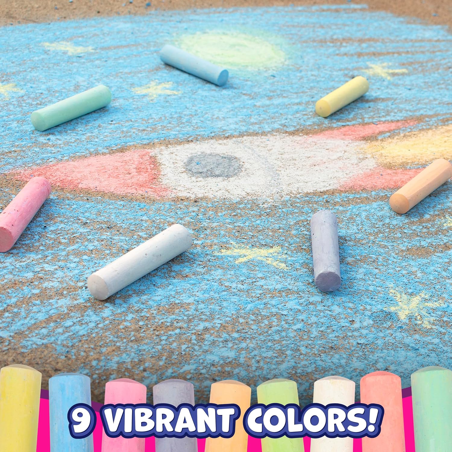 20 Pack Jumbo Sidewalk Chalk Set, 9 Colors